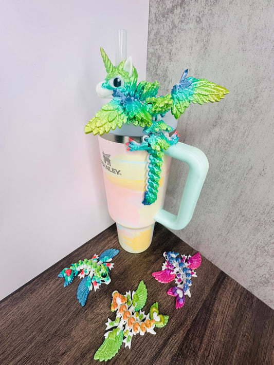 Rainbow Dragon Straw Toppers for Stanley Tumblers – Flexible Alicorn, Butterfly, Tiny Heart & Dark Heart | Lisa Frank Inspired Cup Charms