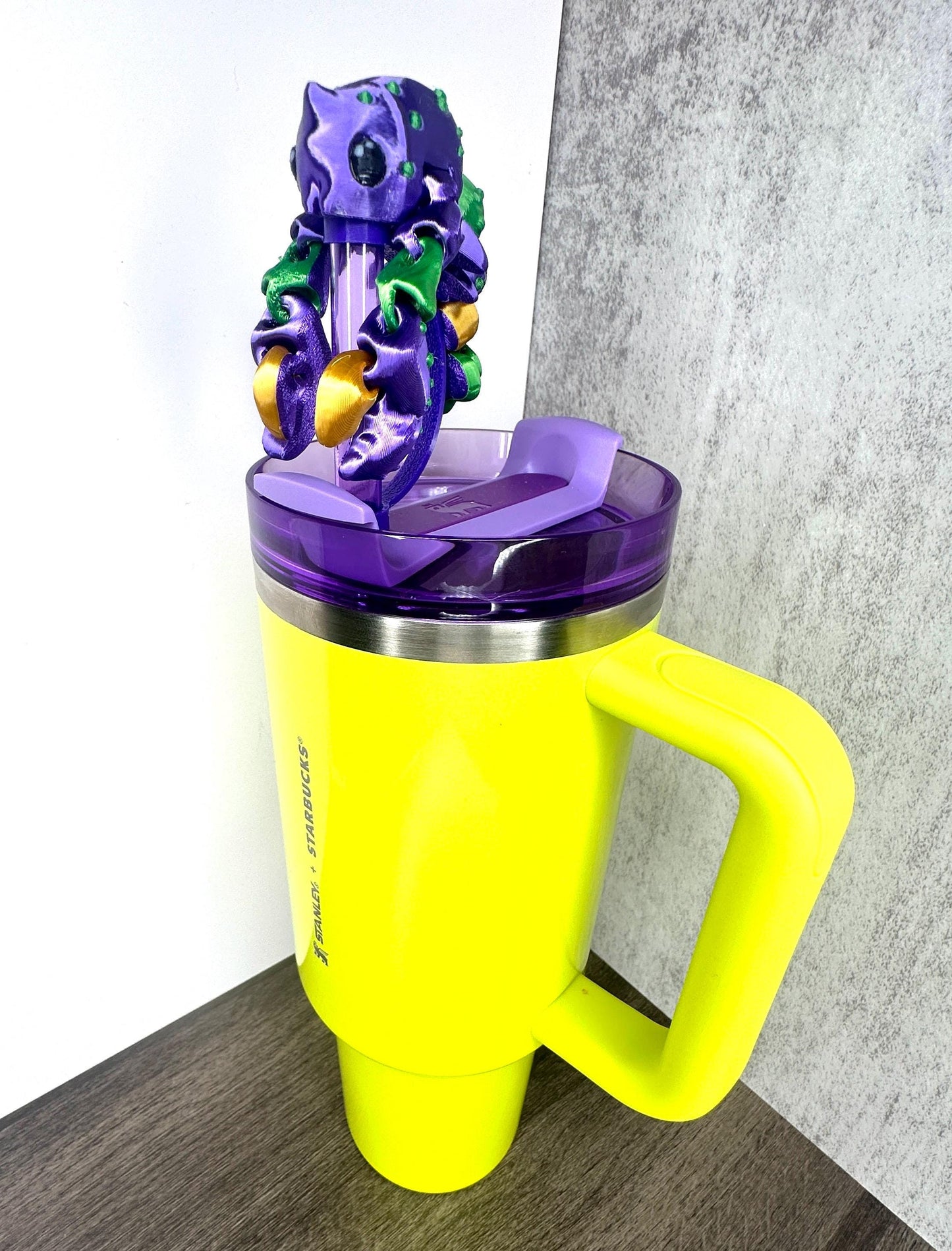 Cute Crawfish Straw Topper or Cover for Stanley Tumblers – Flexible Mardi Gras Accessory in Purple, Gold, and Green - Crawfish Cup Charm
