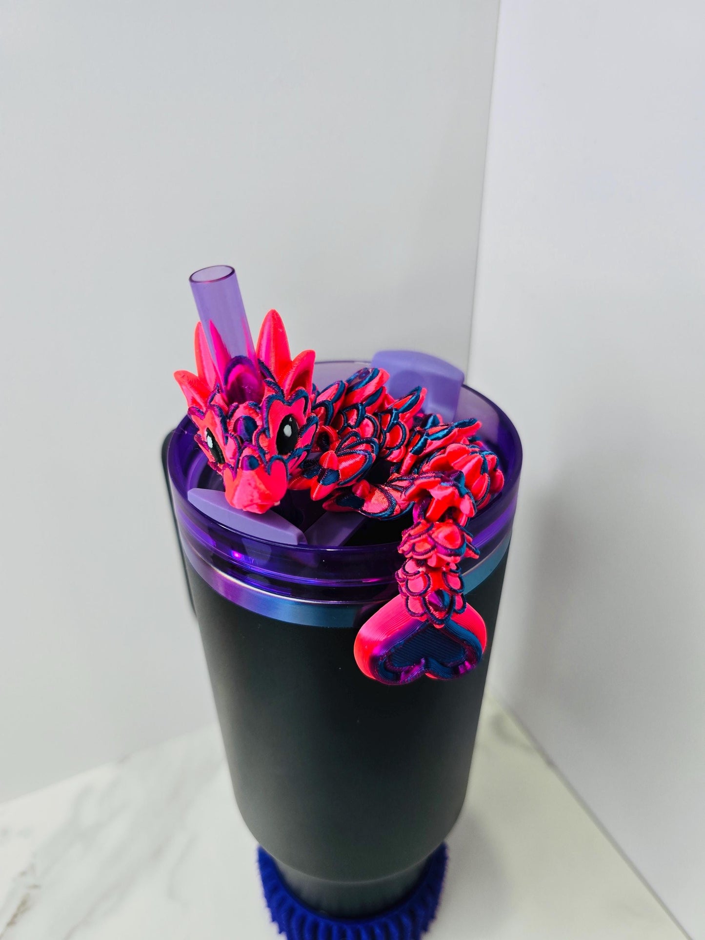Berry Truffle Heart Dragon Stanley Topper – Straw Accessory for Stanley Tumblers | Light & Dark Heart Truffle | Tumbler Accessory Charms