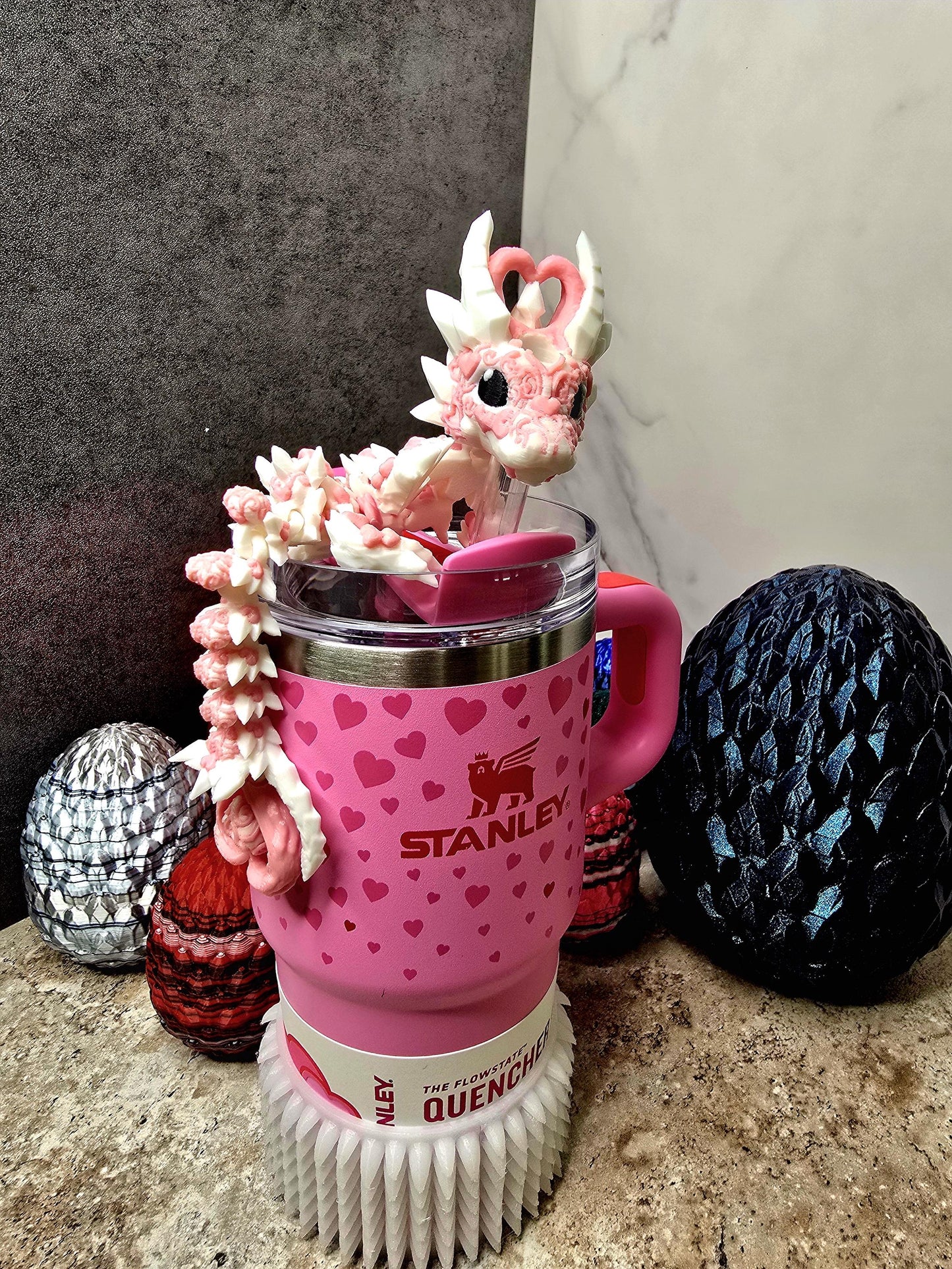 Valentine’s Dark Heart Dragon Straw Topper for Stanley Tumbler | Fantasy Cup Charm | Red Pink Gothic Tumbler Accessory | Tumbler Accessories