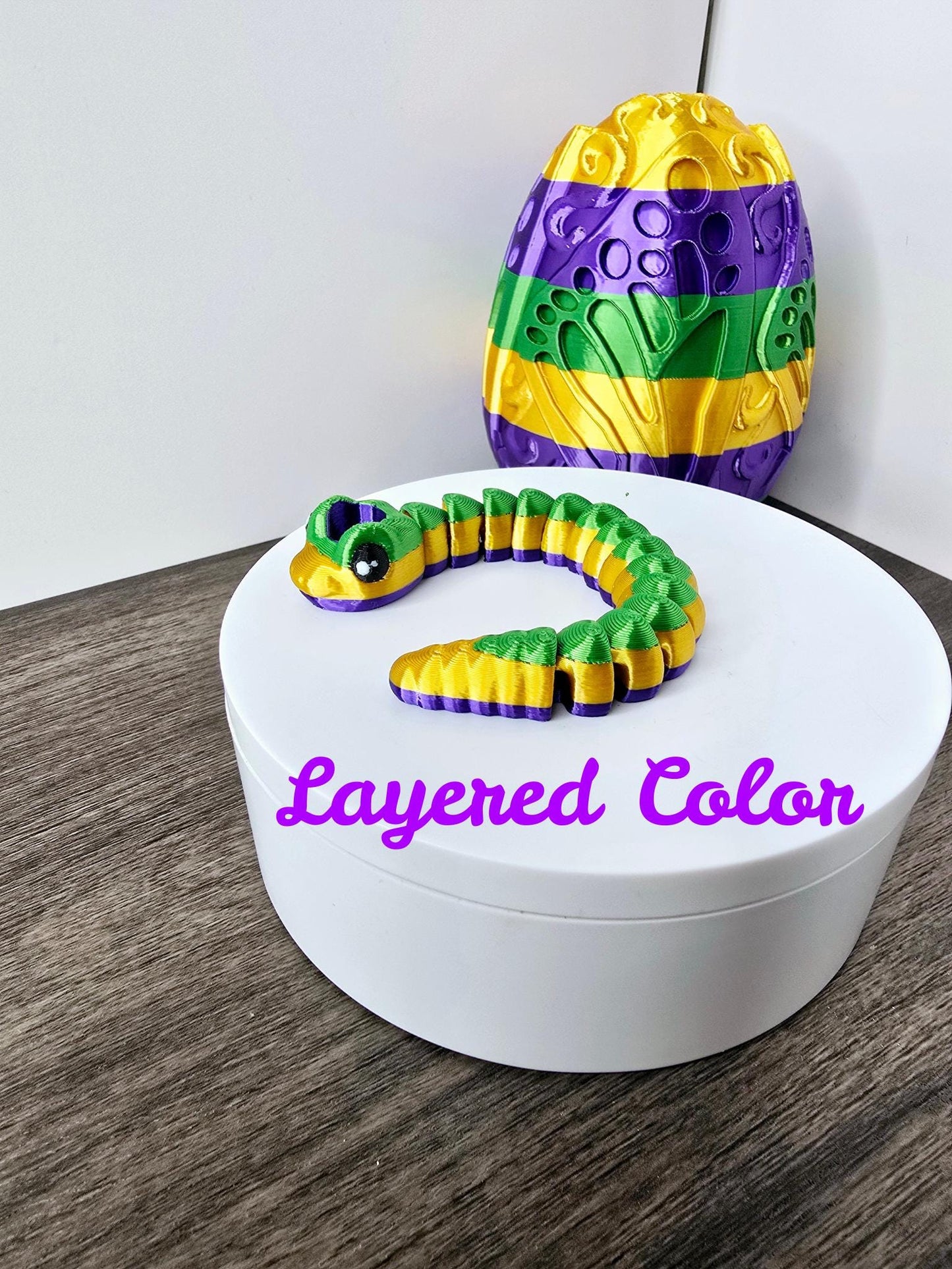 Mardi Gras Snake Straw Topper – 3D Printed Flexible Accessory for Stanley Tumblers | Purple Green Gold Carnival Tumbler Charm