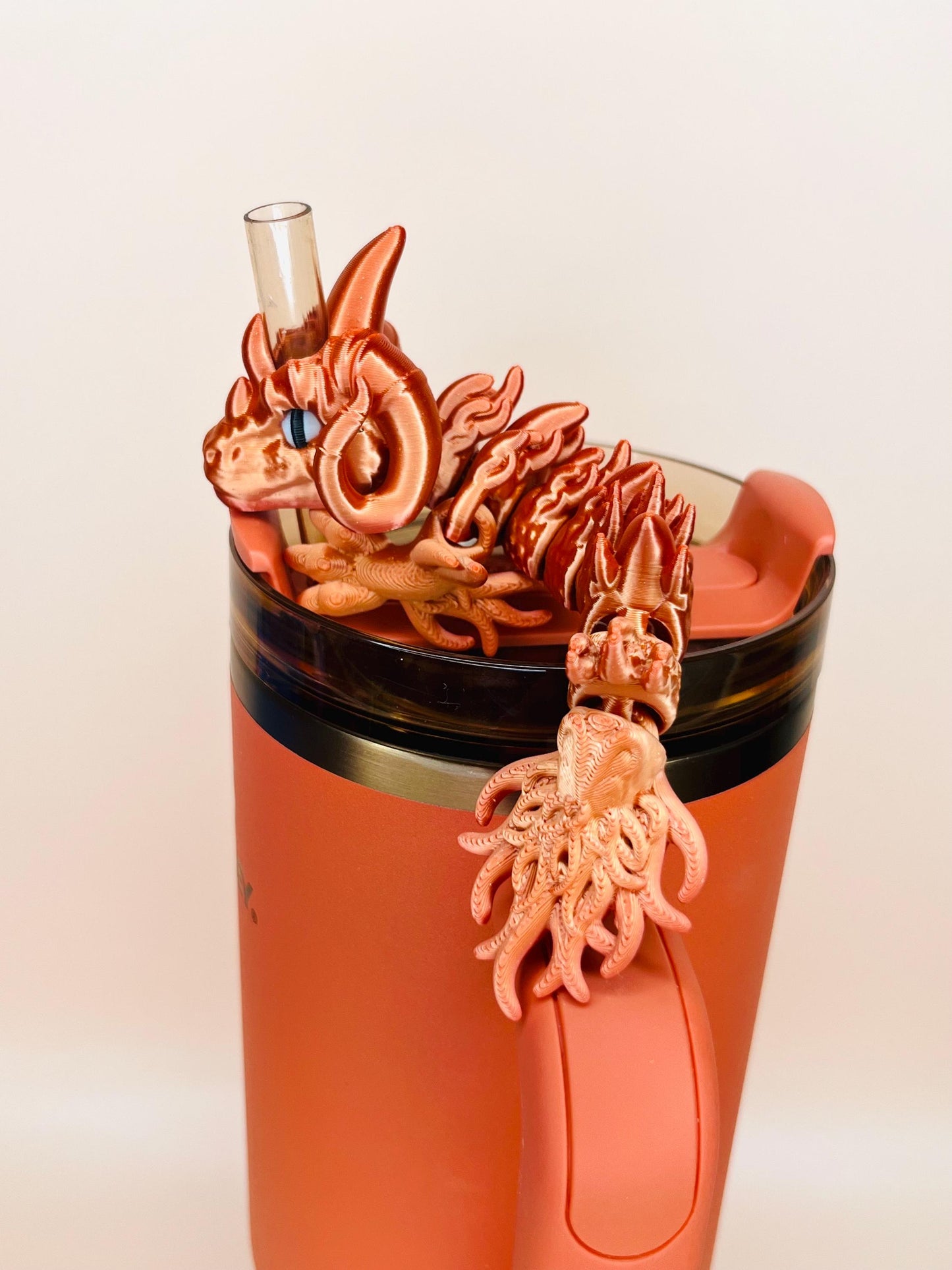 Aries Zodiac Sign Dragon Straw Topper for Stanley Tumblers – 3D Printed Flexible Cup Accessory| Fiery Tail | Fits 20oz 30oz 40oz | Cup Charm
