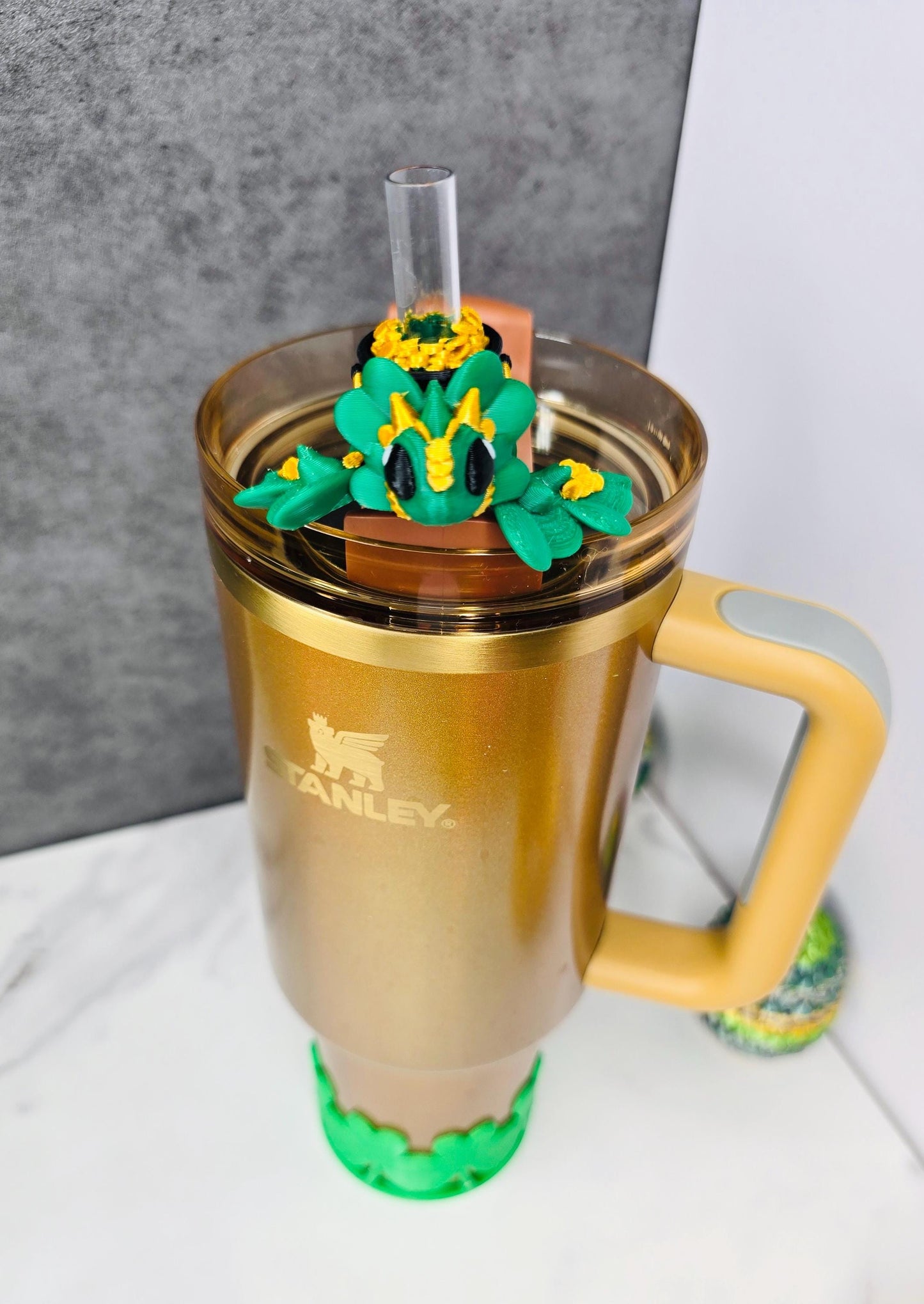 Pot of Gold Turtle Straw Topper for Stanley Tumbler | St. Patrick’s Day Cup Charm | Lucky Clover Tumbler Accessory | Shamrock Cup Charm