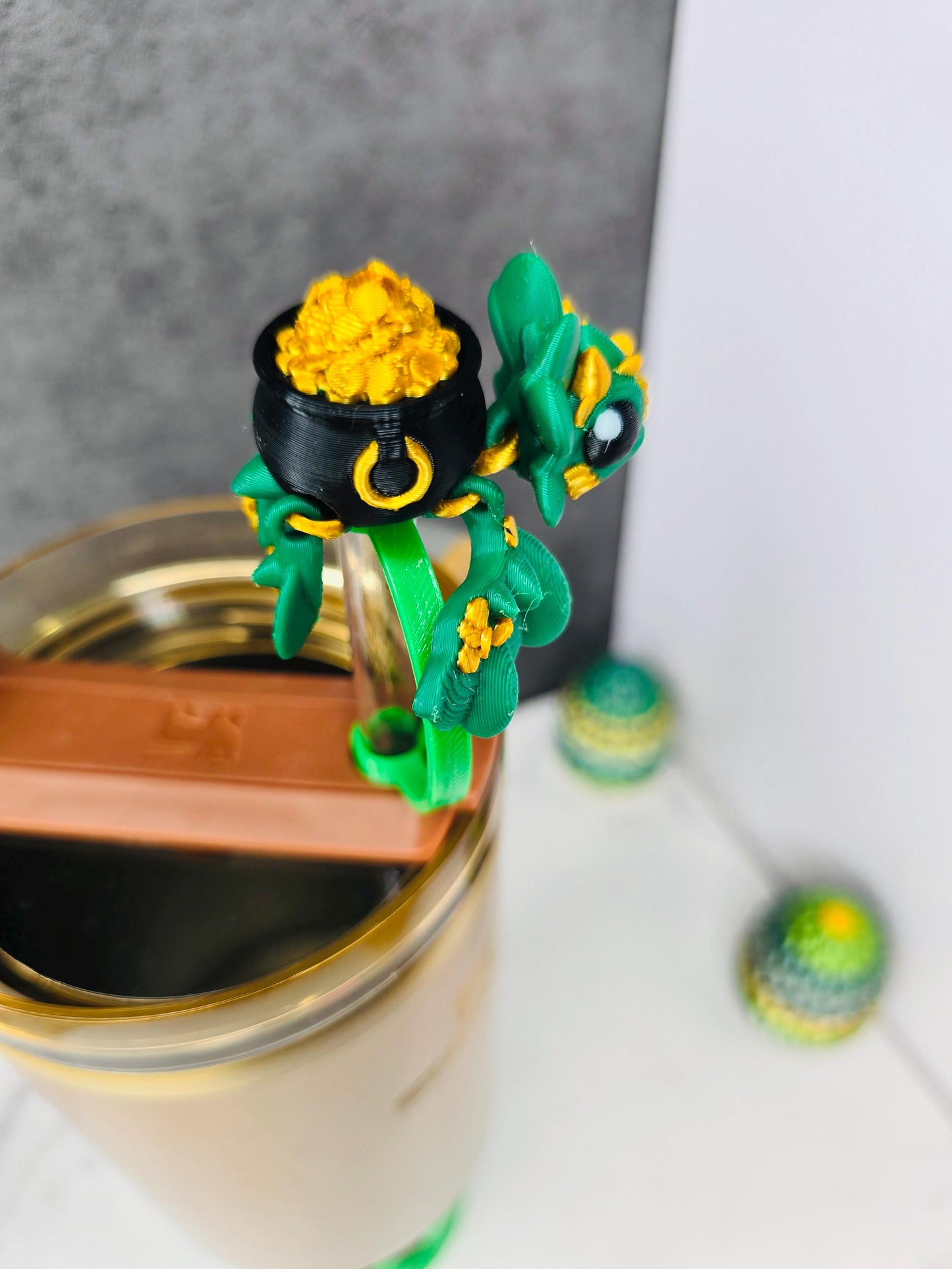 Pot of Gold Turtle Straw Topper for Stanley Tumbler | St. Patrick’s Day Cup Charm | Lucky Clover Tumbler Accessory | Shamrock Cup Charm