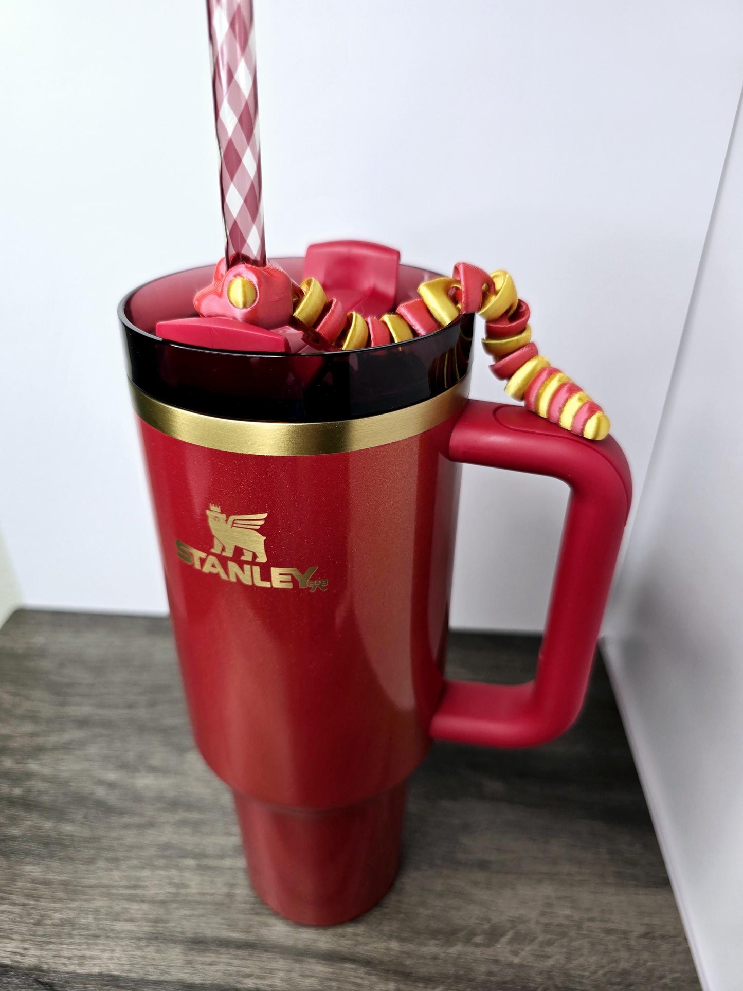 Year of the Snake Straw Topper – 3D Printed Flexible Red & Gold Snake for Stanley Tumblers | Lunar New Year Zodiac Accessory Cup Charm