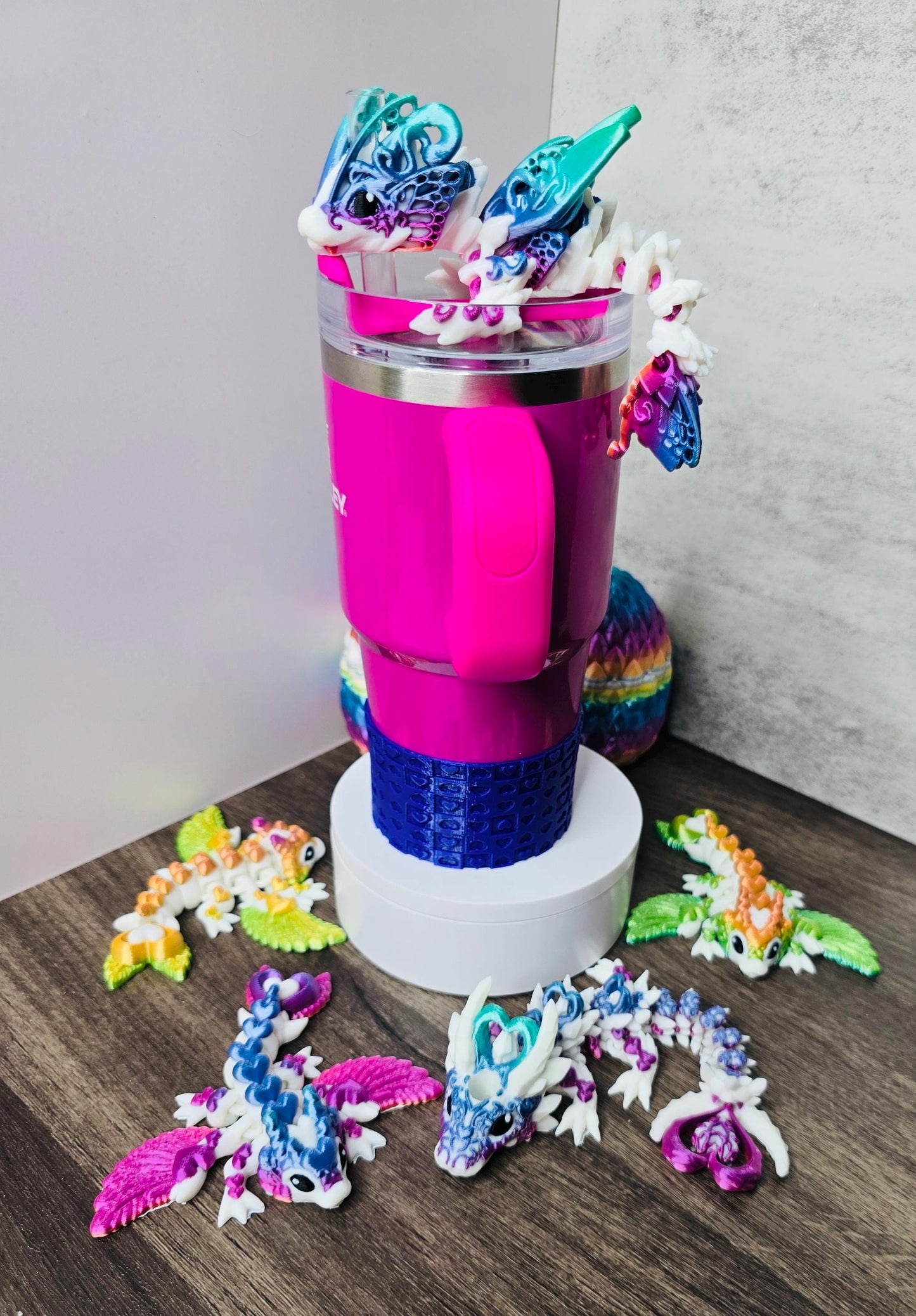 Rainbow Dragon Straw Toppers for Stanley Tumblers – Flexible Alicorn, Butterfly, Tiny Heart & Dark Heart | Lisa Frank Inspired Cup Charms