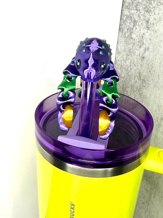 Cute Crawfish Straw Topper or Cover for Stanley Tumblers – Flexible Mardi Gras Accessory in Purple, Gold, and Green - Crawfish Cup Charm
