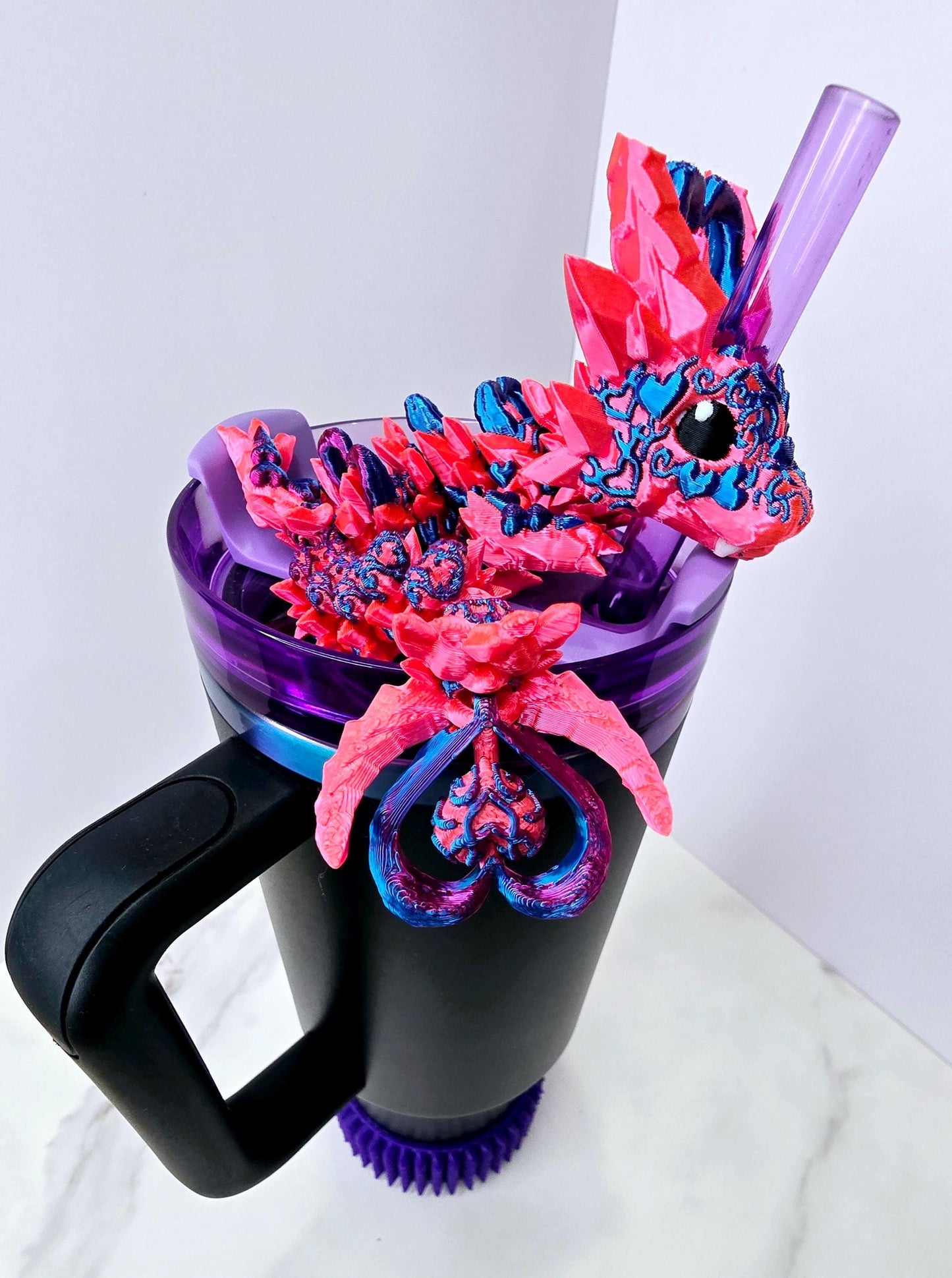 Berry Truffle Heart Dragon Stanley Topper – Straw Accessory for Stanley Tumblers | Light & Dark Heart Truffle | Tumbler Accessory Charms
