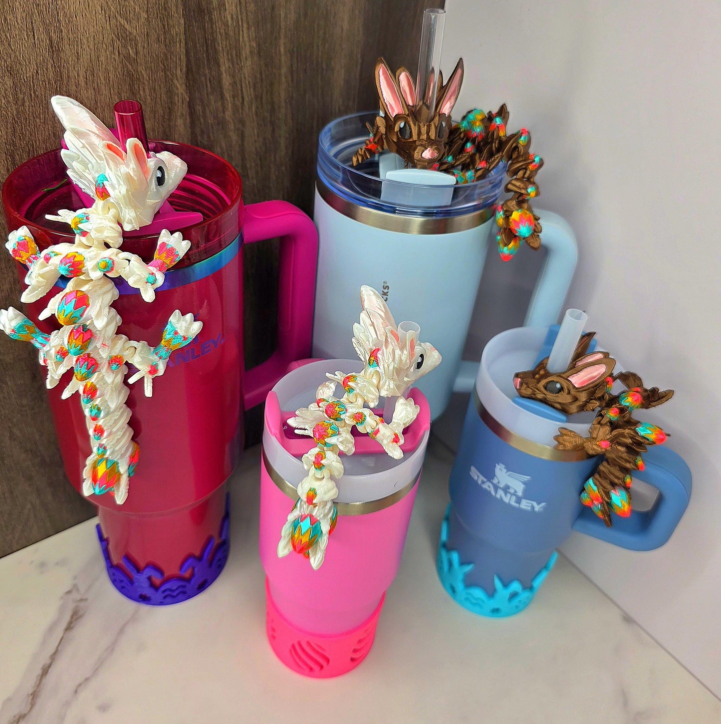 Chocolate Bunny Dragon Stanley Tumbler Straw Topper With Easter Egg Scales