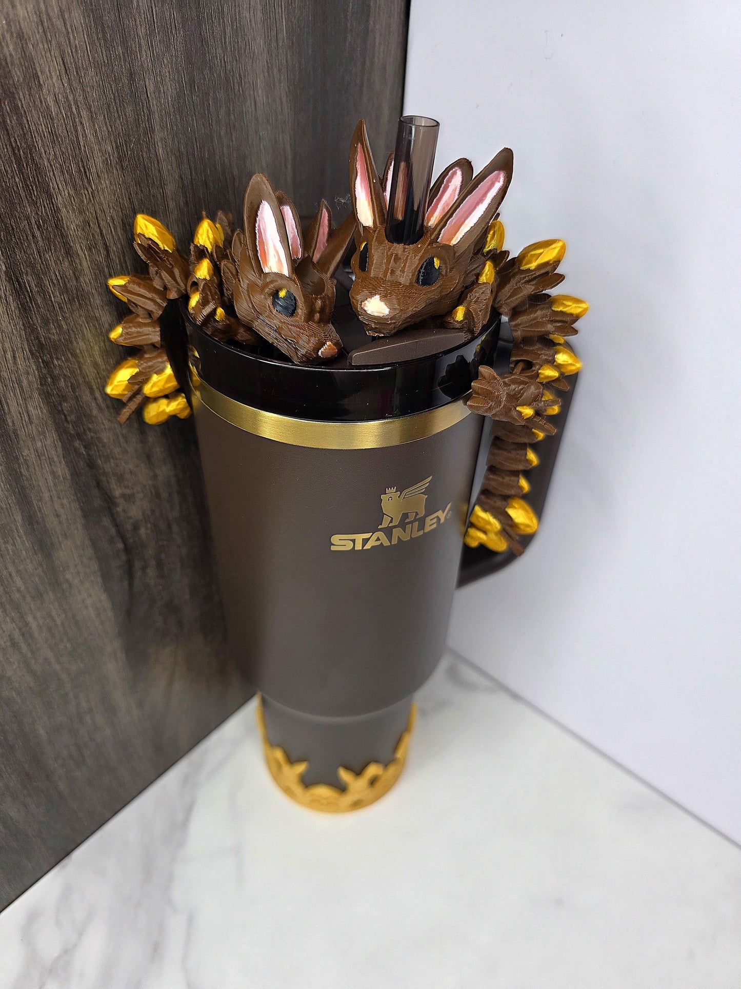 Chocolate Gold Easter Dragon Stanley Tumbler Straw Topper With Golden Egg Scales