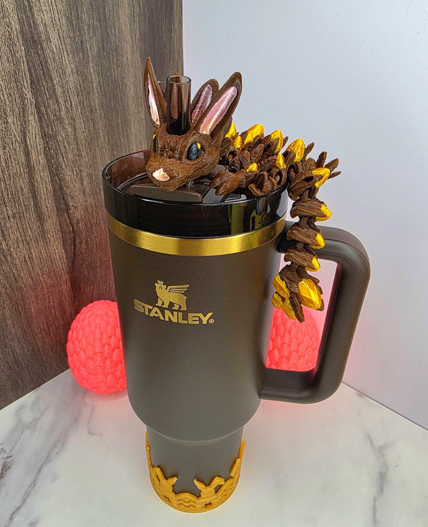 Chocolate Gold Easter Dragon Stanley Tumbler Straw Topper With Golden Egg Scales