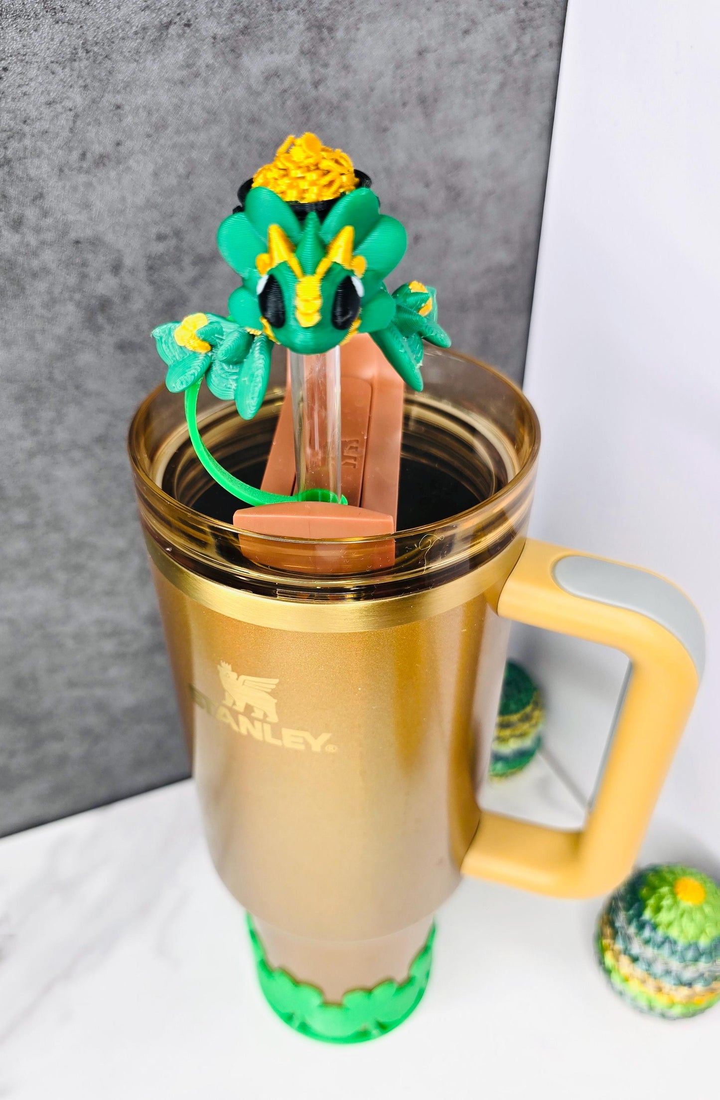 Pot of Gold Turtle Straw Topper for Stanley Tumbler | St. Patrick’s Day Cup Charm | Lucky Clover Tumbler Accessory | Shamrock Cup Charm