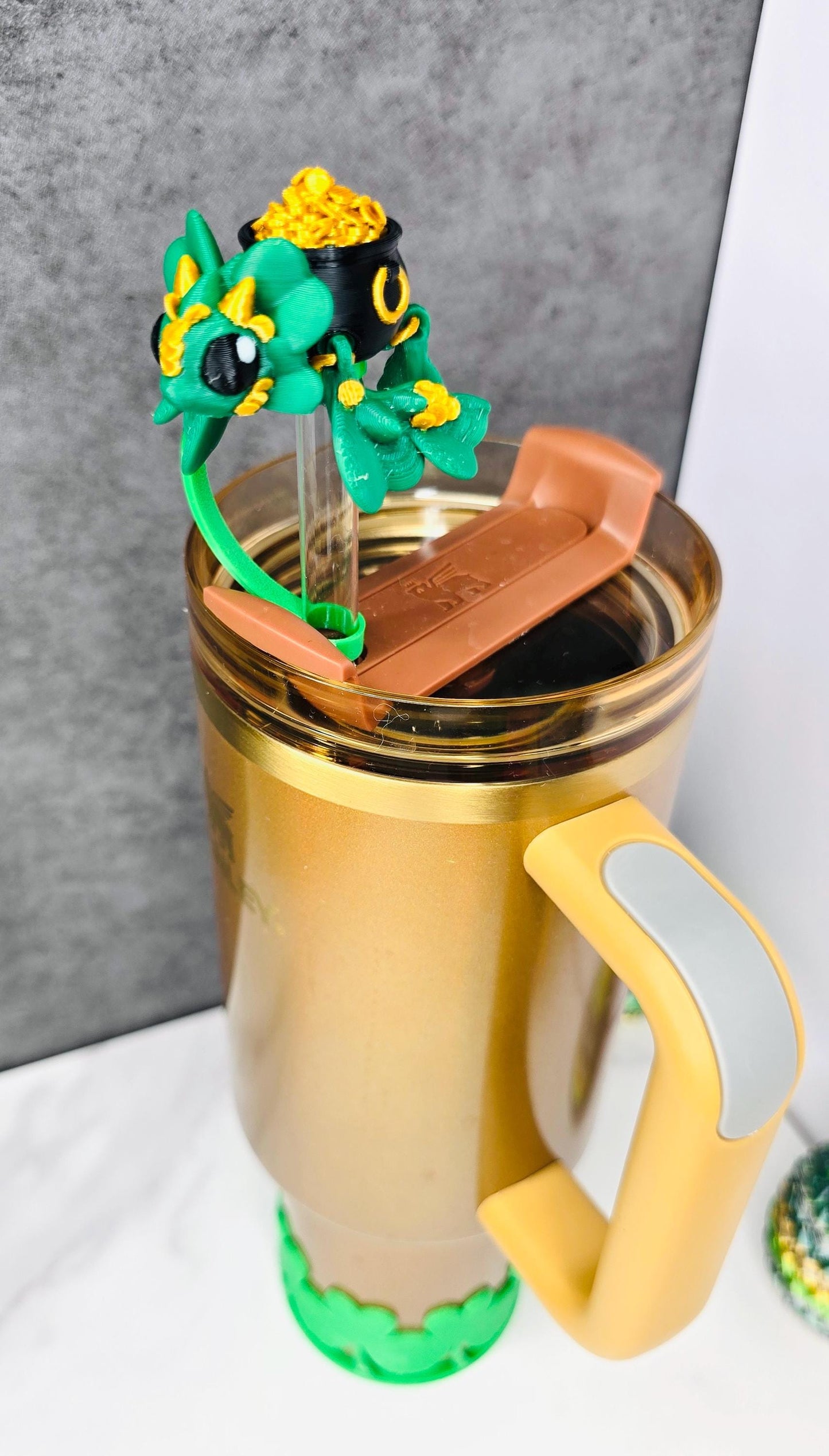 Pot of Gold Turtle Straw Topper for Stanley Tumbler | St. Patrick’s Day Cup Charm | Lucky Clover Tumbler Accessory | Shamrock Cup Charm
