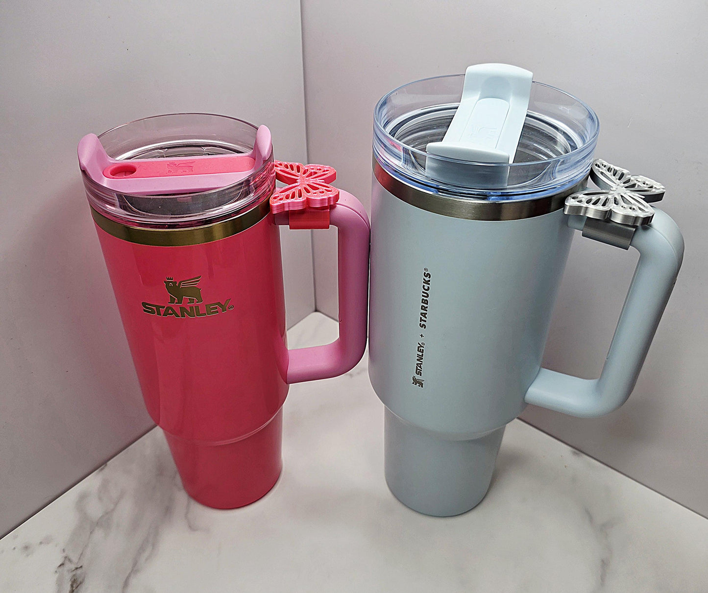 Butterfly Handle Charm for Stanley, HydroJug, Owala, Brumate & Hydroflask – 3D Printed Holographic Charm – Fits 30oz-40oz Tumblers