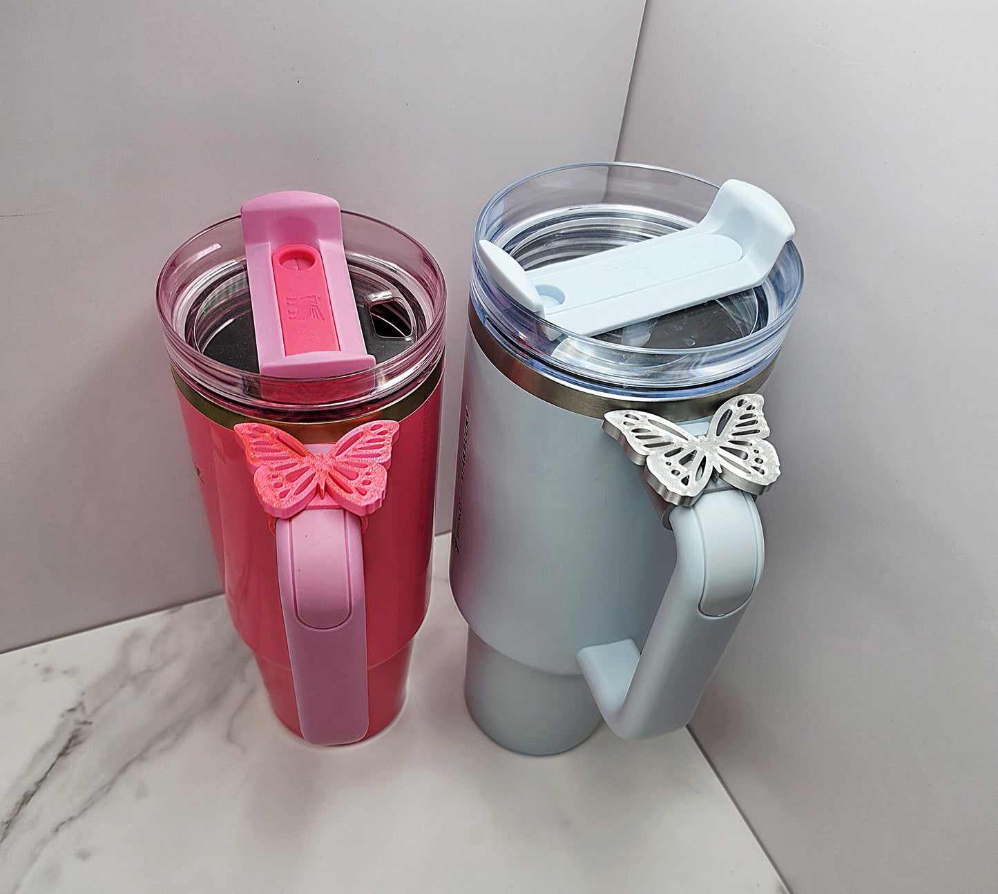 Butterfly Handle Charm for Stanley, HydroJug, Owala, Brumate & Hydroflask – 3D Printed Holographic Charm – Fits 30oz-40oz Tumblers