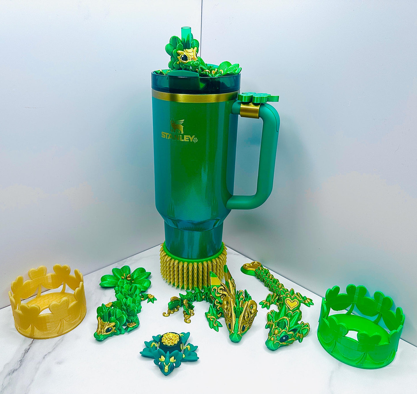 St. Patricks Day Luck Dragons Stanley Tumbler Straw Toppers, 4 Leaf Clover, Butterfly, Lucky Charm, & Lucky Heart