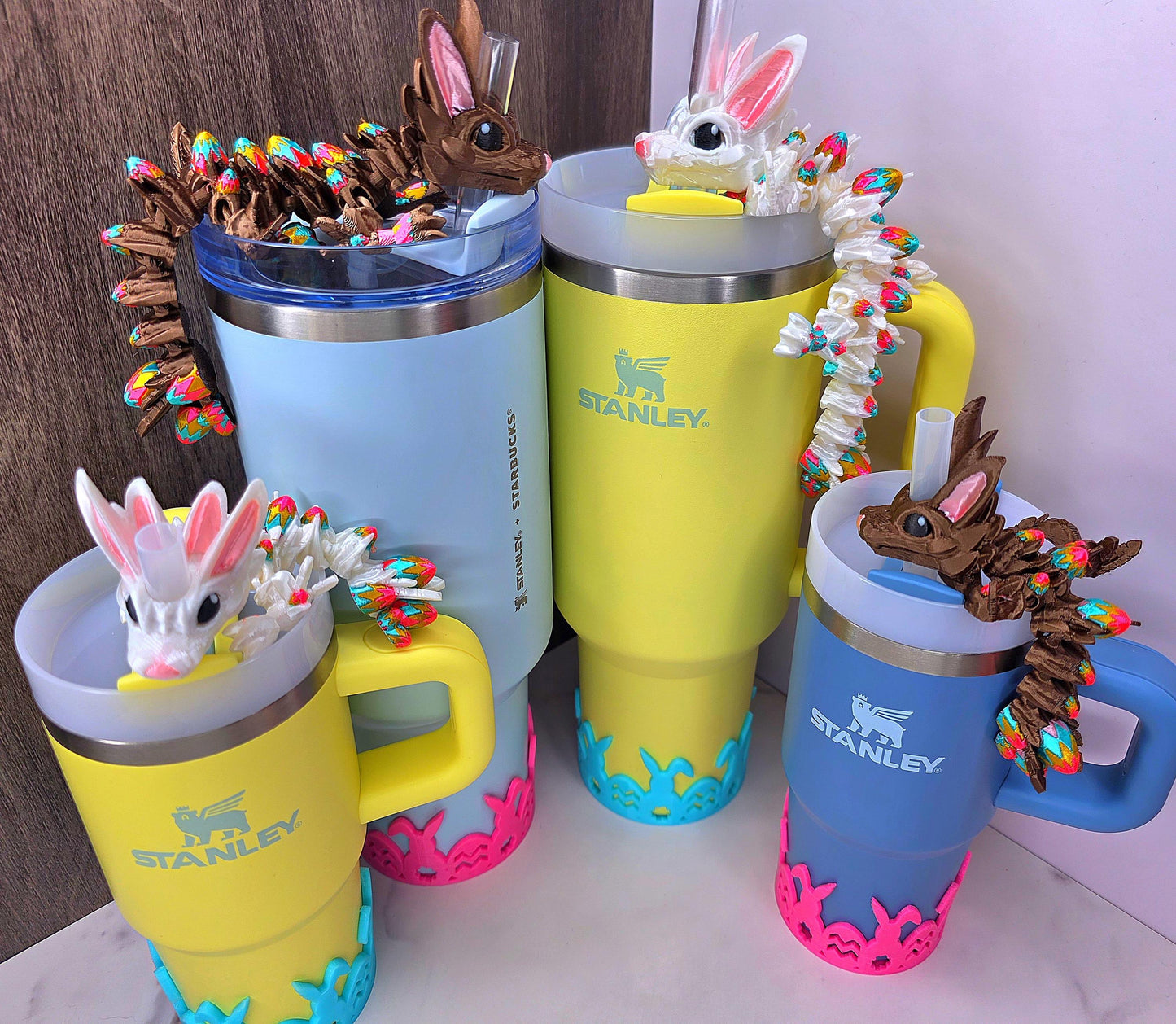 Chocolate Bunny Dragon Stanley Tumbler Straw Topper With Easter Egg Scales