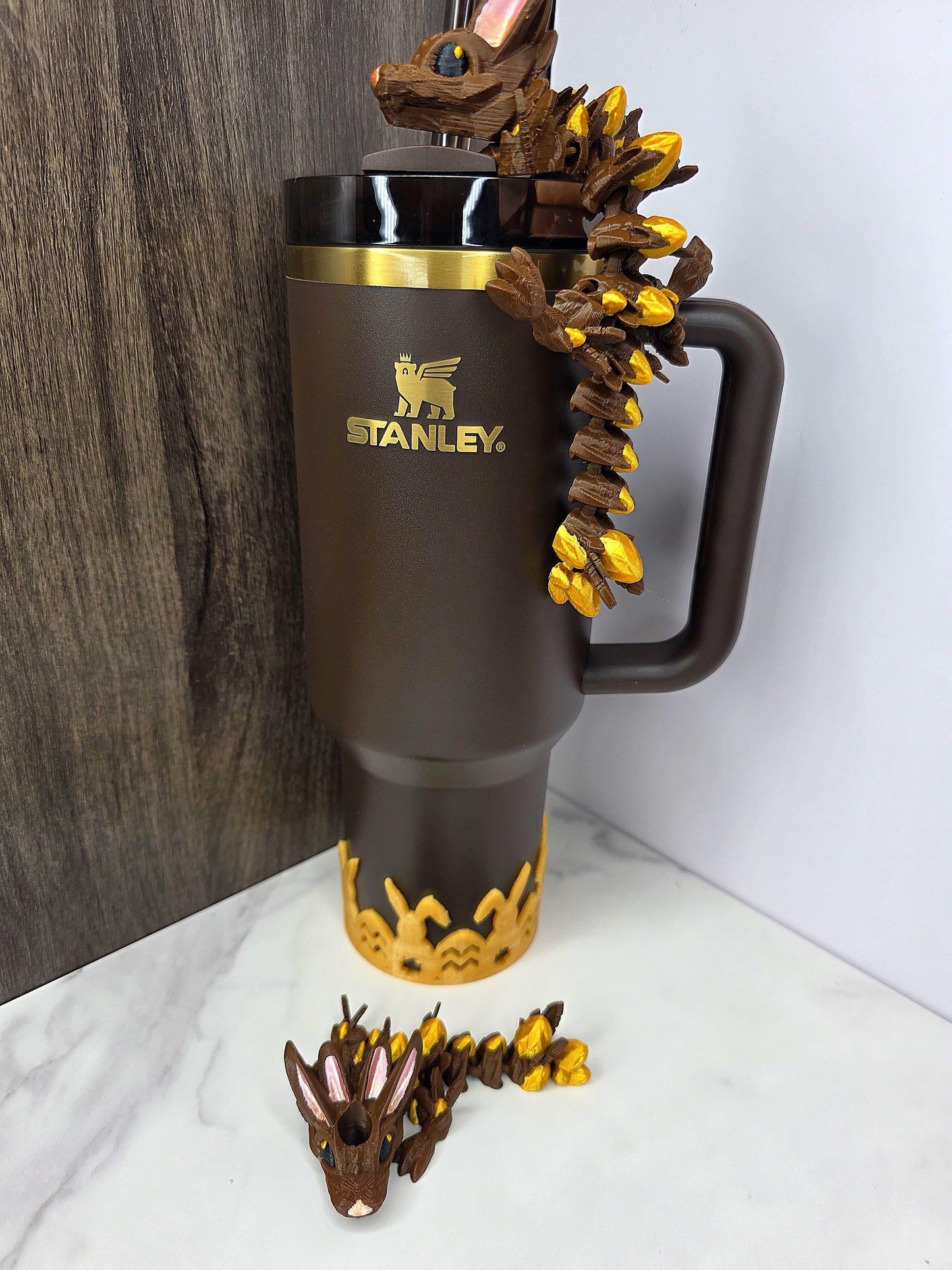 Chocolate Gold Easter Dragon Stanley Tumbler Straw Topper With Golden Egg Scales