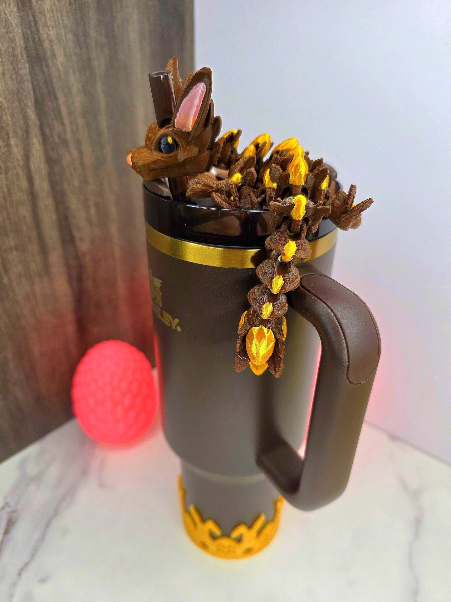 Chocolate Gold Easter Dragon Stanley Tumbler Straw Topper With Golden Egg Scales