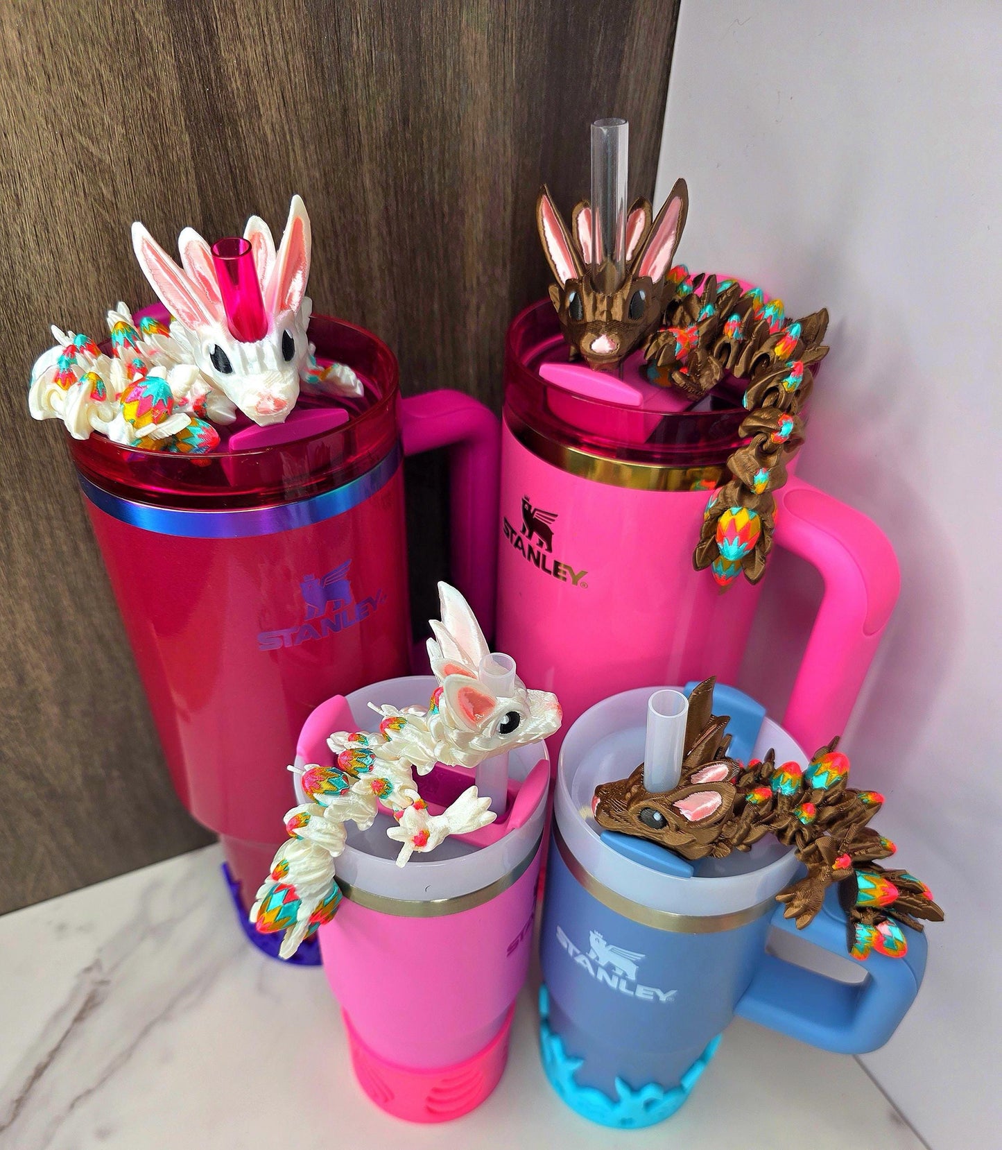 Chocolate Bunny Dragon Stanley Tumbler Straw Topper With Easter Egg Scales