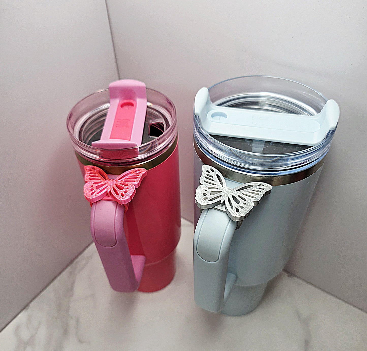Butterfly Handle Charm for Stanley, HydroJug, Owala, Brumate & Hydroflask – 3D Printed Holographic Charm – Fits 30oz-40oz Tumblers