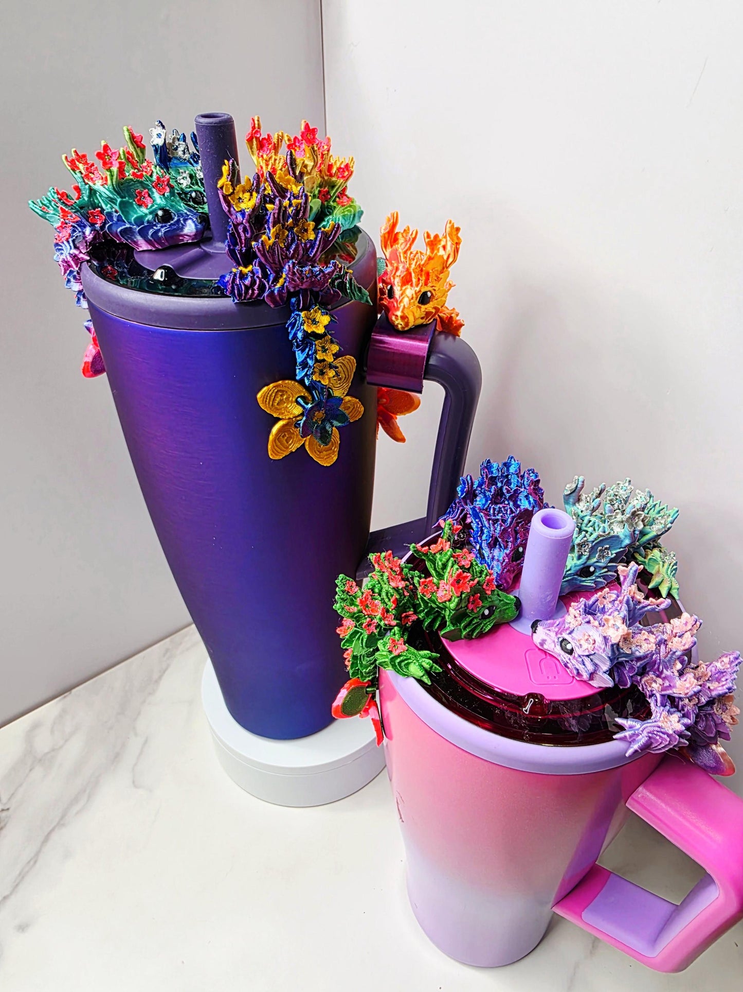 Cherry Blossom Dragon Toppers for Stanley, Brumate, Hydrojug | Flexible Magnetic Cup Accessory | Cute Tumbler Charms | Tumbler Toppers