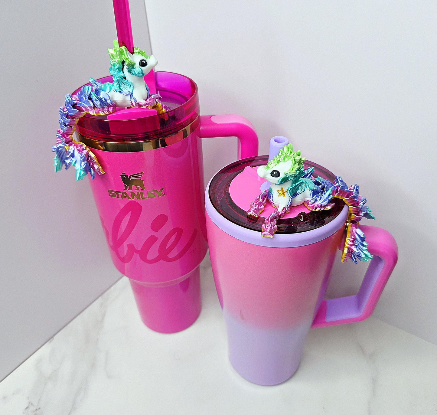 Rainbow Hippocampus Magnet or Straw Topper | Fits Stanley, Brumate, Hydrojug | Flexible Mermaid Sea Horse Accessory | Tumbler Charm