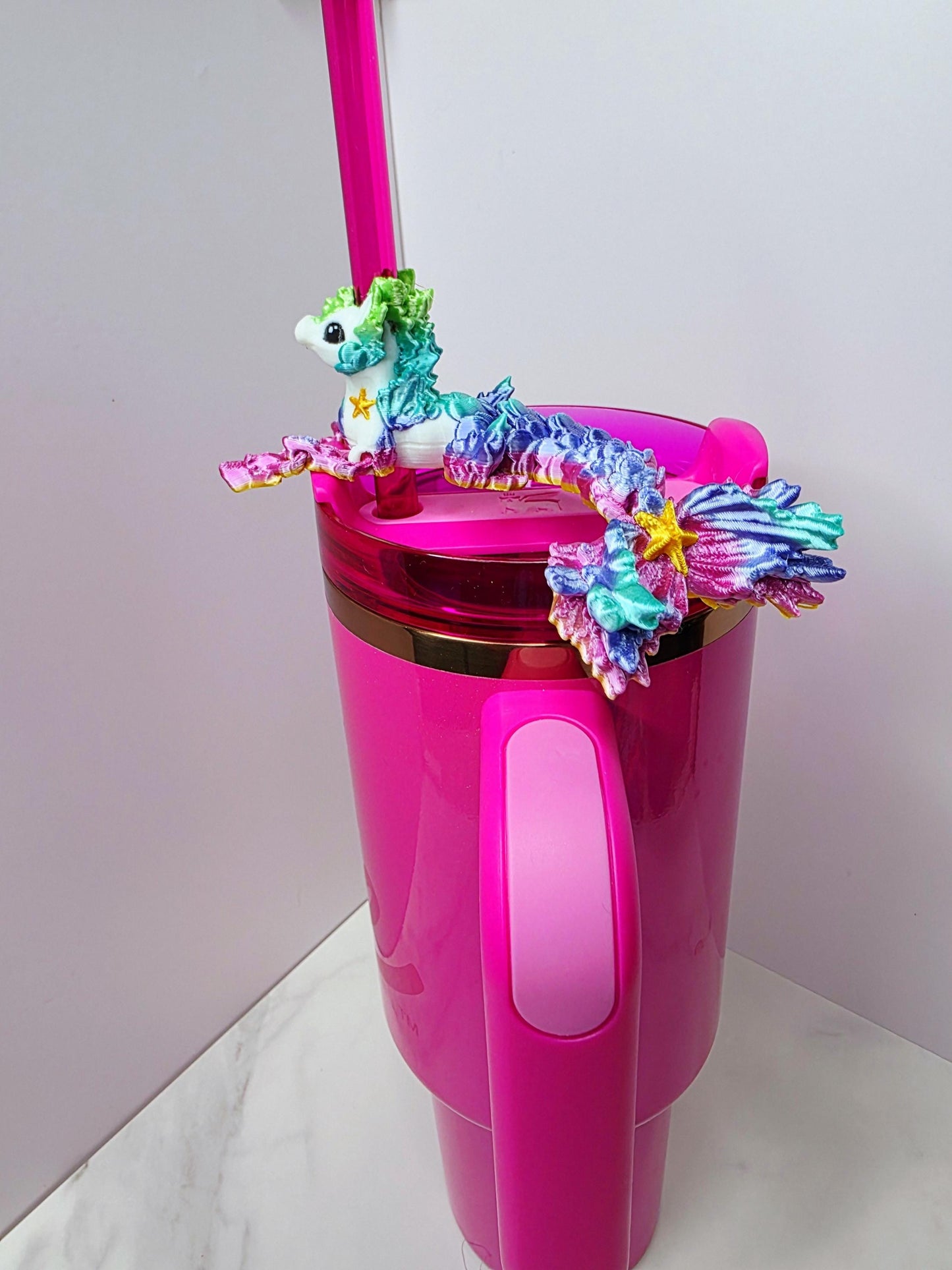 Rainbow Hippocampus Magnet or Straw Topper | Fits Stanley, Brumate, Hydrojug | Flexible Mermaid Sea Horse Accessory | Tumbler Charm