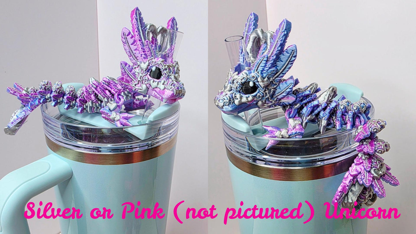 Light Heart Dragon Straw Topper for Stanley Tumbler | Mystical Fantasy Cup Charm | Cute Dragon Tumbler Accessory | Baby & Adult Options