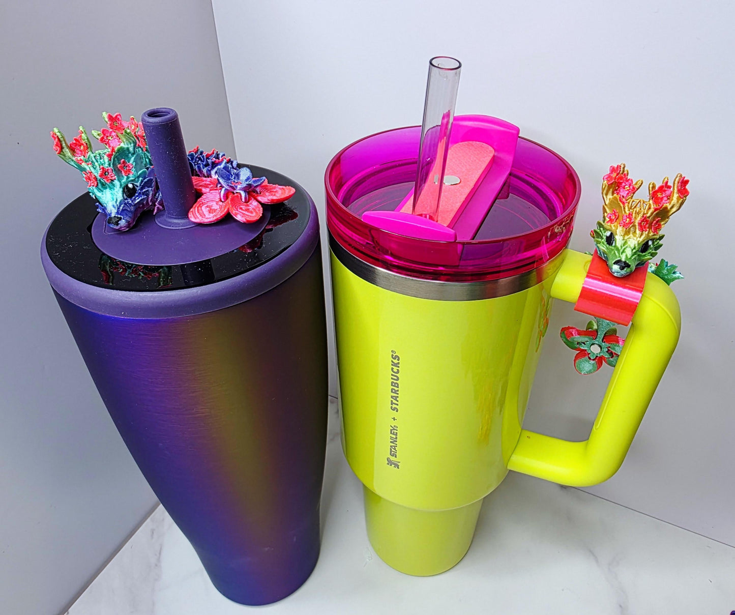 Cherry Blossom Dragon Toppers for Stanley, Brumate, Hydrojug | Flexible Magnetic Cup Accessory | Cute Tumbler Charms | Tumbler Toppers