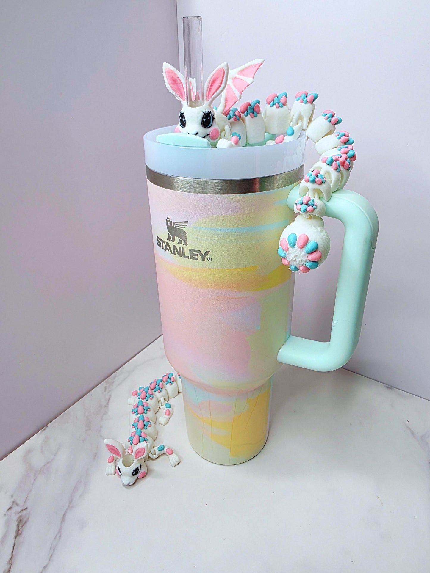 Winged Bunny Dragon Stanley Tumbler Straw Topper