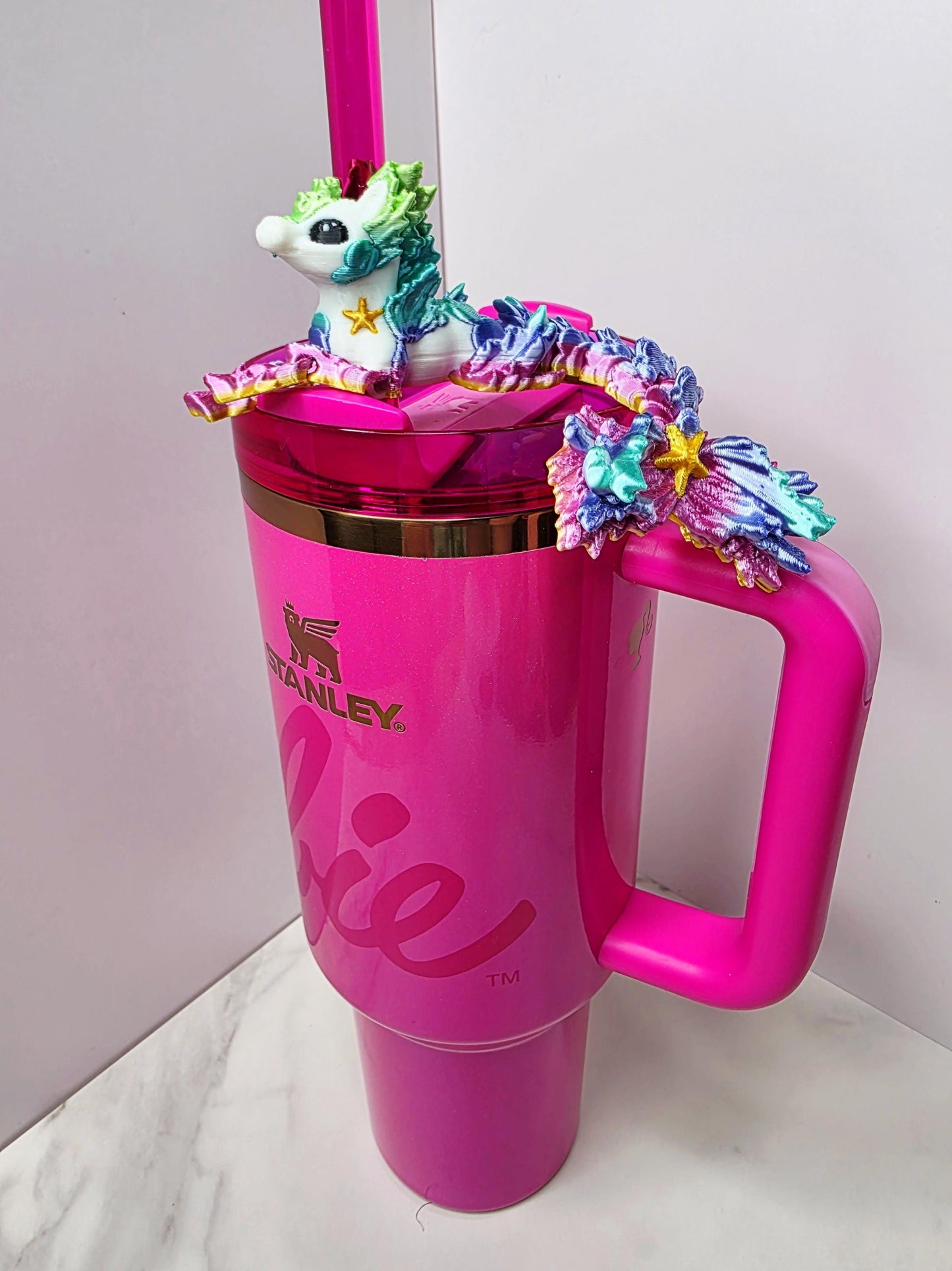 Rainbow Hippocampus Magnet or Straw Topper | Fits Stanley, Brumate, Hydrojug | Flexible Mermaid Sea Horse Accessory | Tumbler Charm