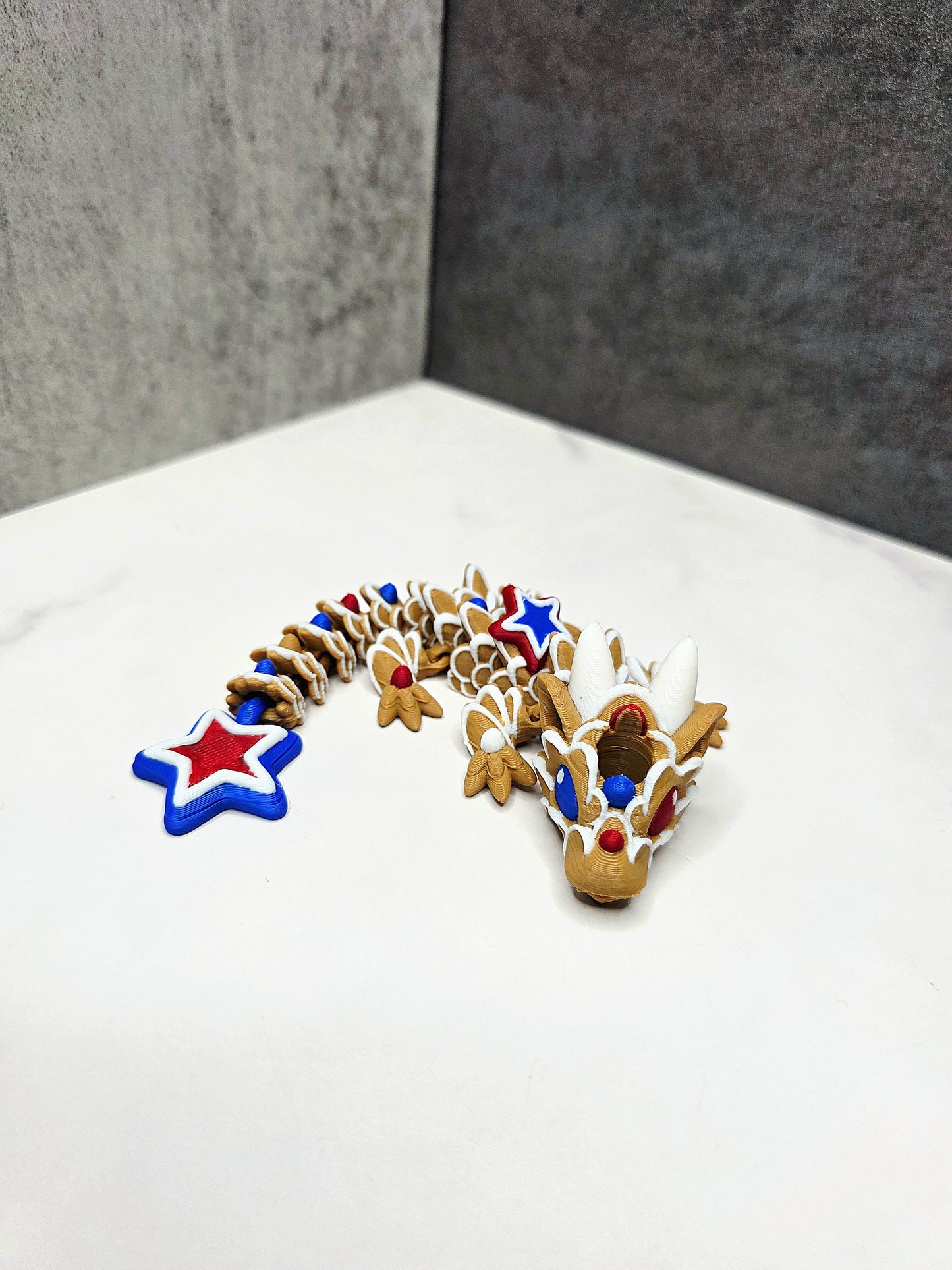 Fourth of July Star Dragon Straw Topper and Boot for Stanley Tumblers | Flexible Patriotic Dragon with Star Scales & Tail | USA