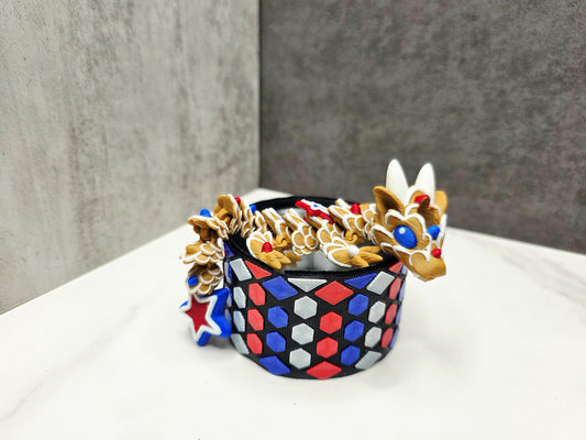 Fourth of July Star Dragon Straw Topper and Boot for Stanley Tumblers | Flexible Patriotic Dragon with Star Scales & Tail | USA