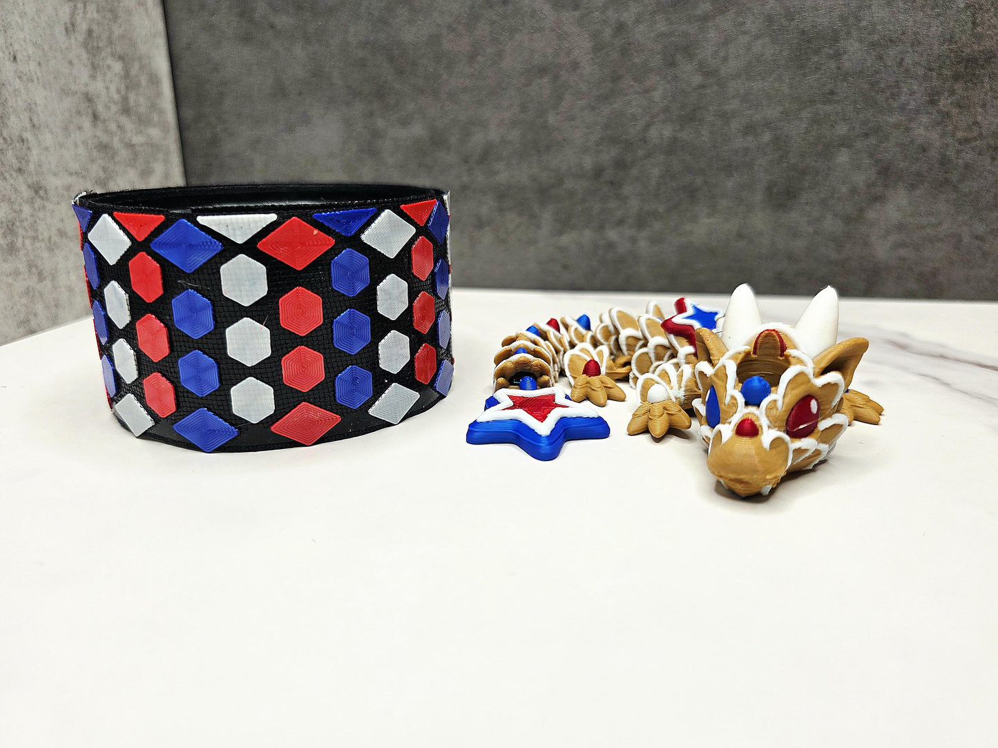 Fourth of July Star Dragon Straw Topper and Boot for Stanley Tumblers | Flexible Patriotic Dragon with Star Scales & Tail | USA