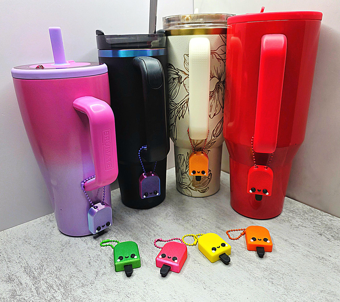 Happy Popsicle Handle Charm or Keychain | Fits Stanley, HydroJug, BrüMate, Owala | Cute Tumbler Accessory | Bundle Options