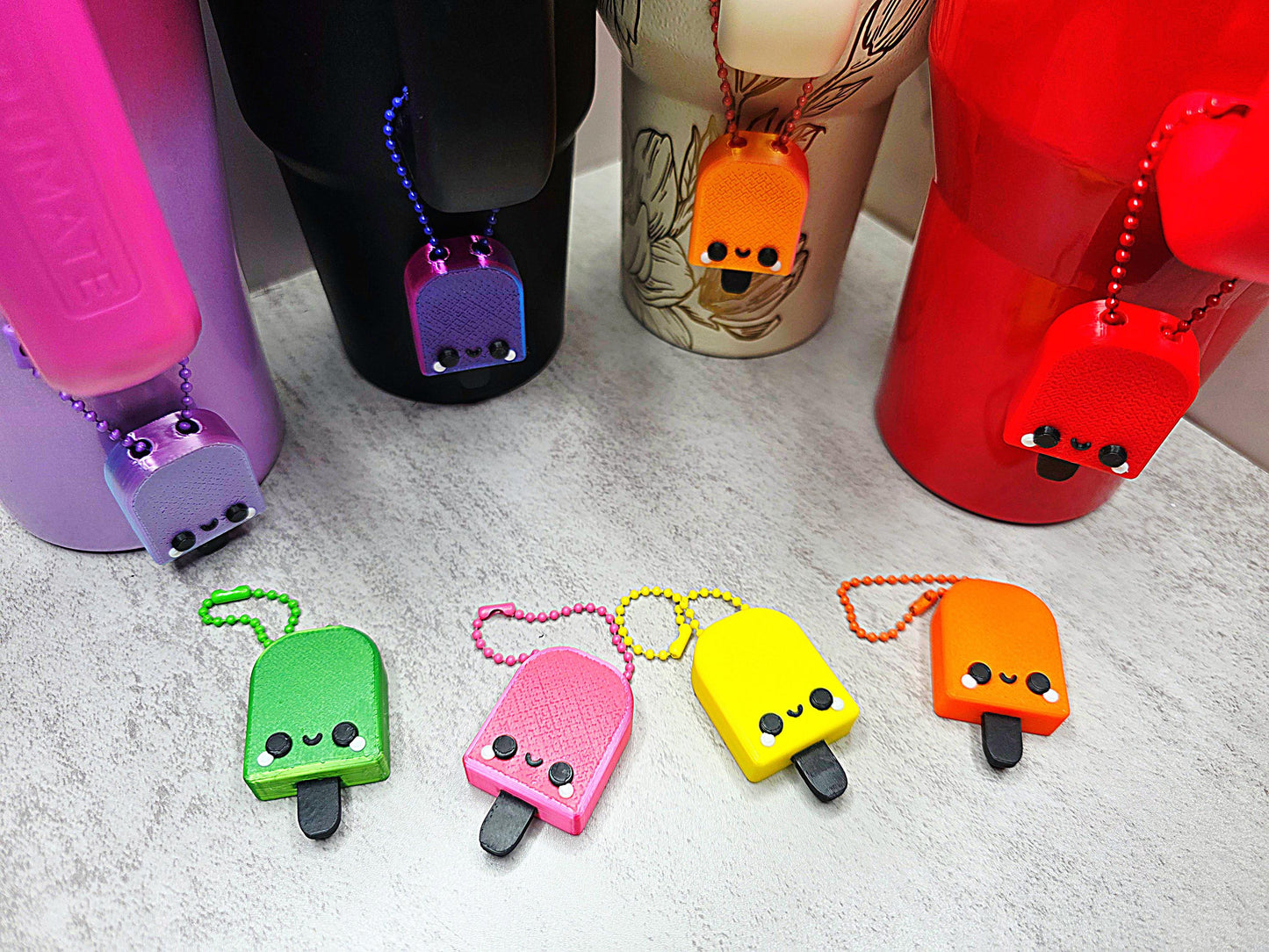 Happy Popsicle Handle Charm or Keychain | Fits Stanley, HydroJug, BrüMate, Owala | Cute Tumbler Accessory | Bundle Options