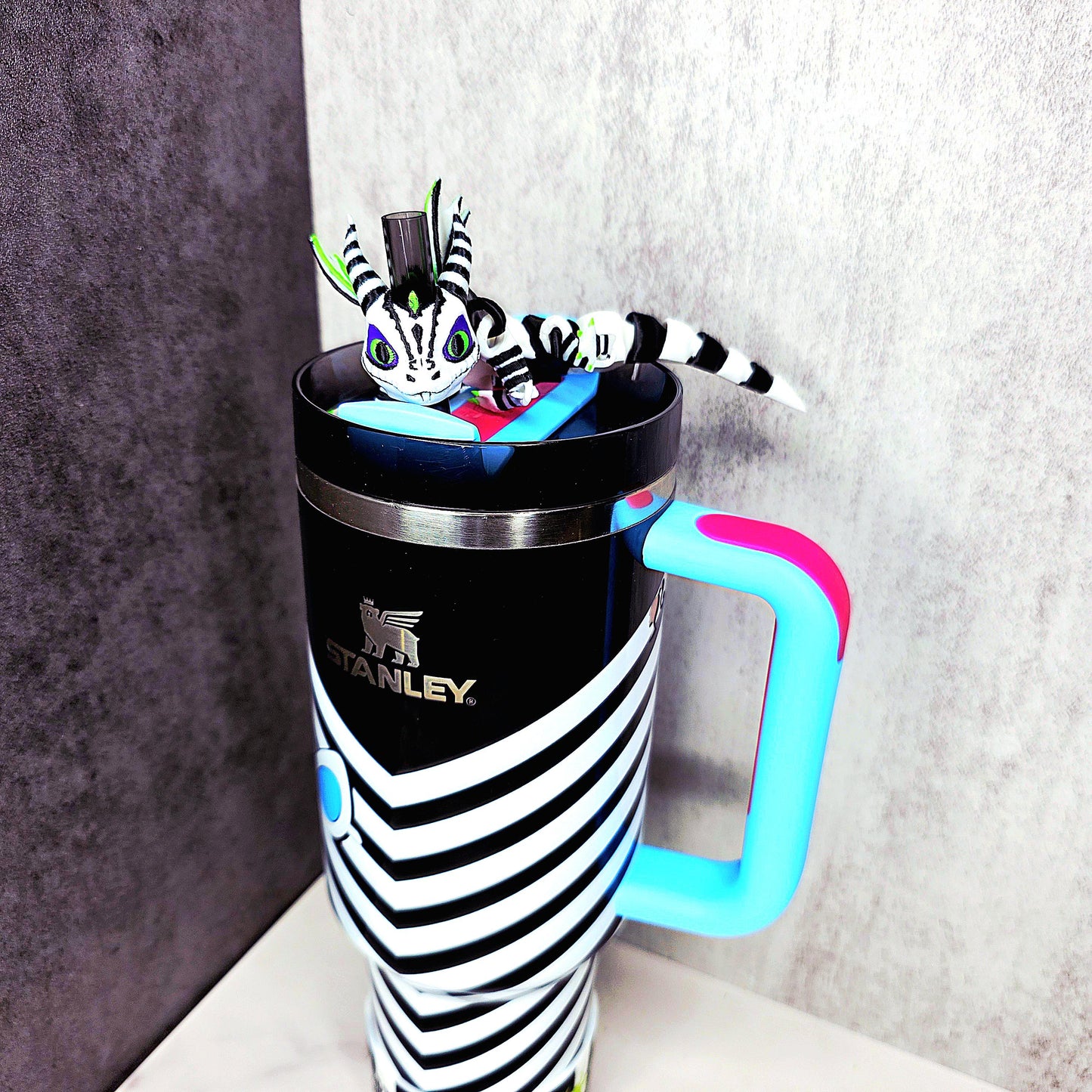 Beetlejuice Inspired Flexible Dragon Stanley Straw Topper – Spooky Tumbler Accessory Charm  for 20oz 30oz 40oz Stanley Cups