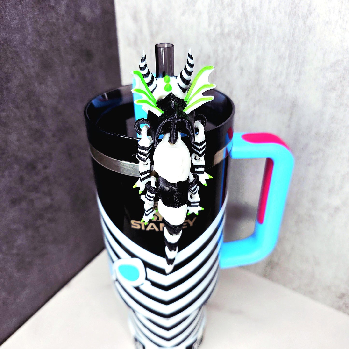 Beetlejuice Inspired Flexible Dragon Stanley Straw Topper – Spooky Tumbler Accessory Charm  for 20oz 30oz 40oz Stanley Cups