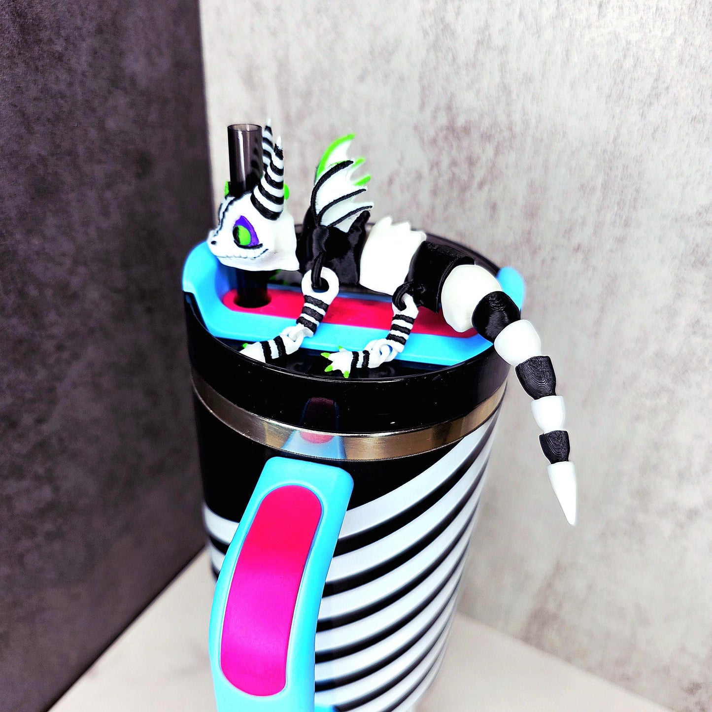 Beetlejuice Inspired Flexible Dragon Stanley Straw Topper – Spooky Tumbler Accessory Charm  for 20oz 30oz 40oz Stanley Cups