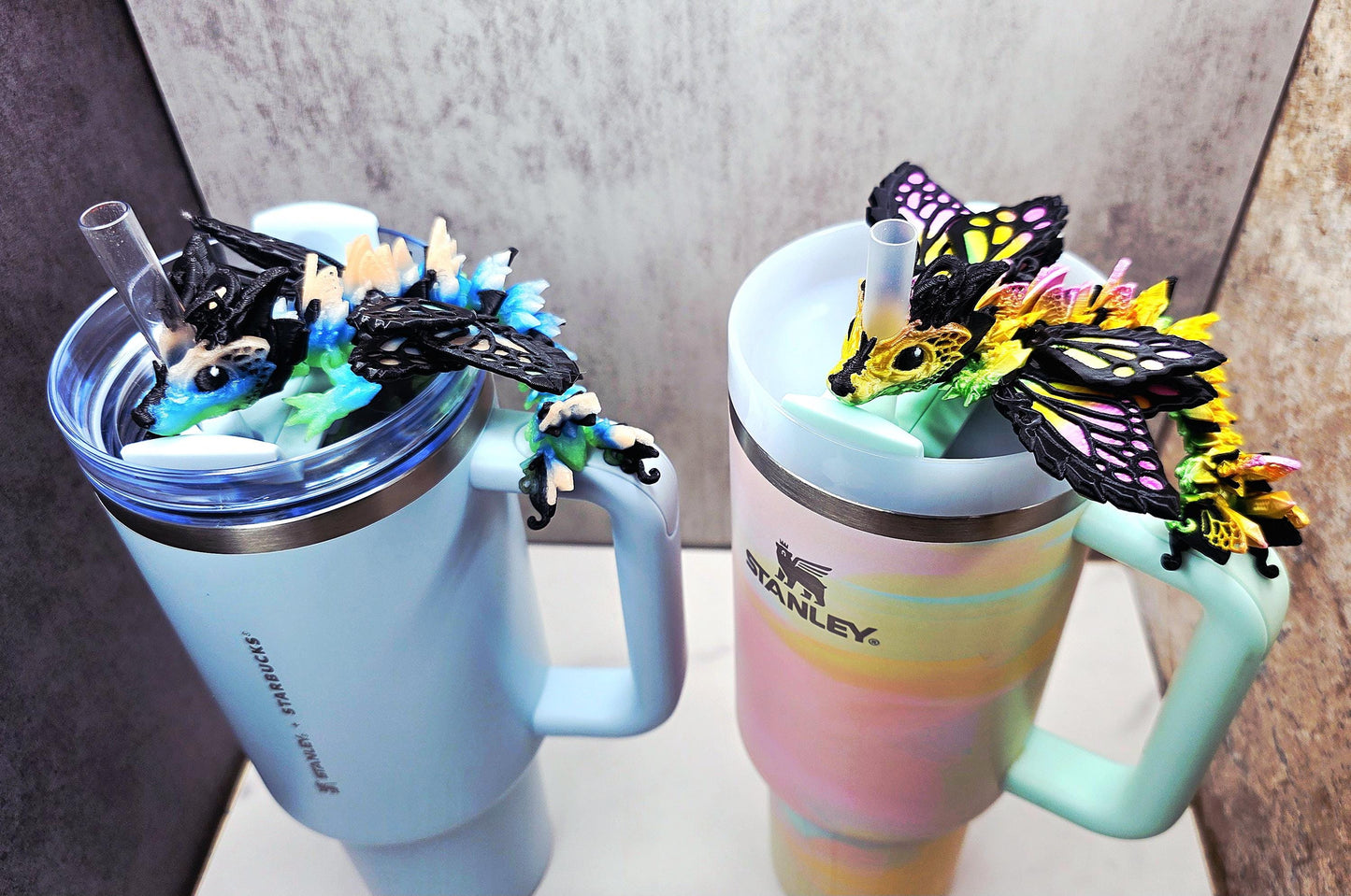 Rainbow Fae Dragon Stanley Straw Topper – Cute Butterfly Tumbler – Colorful or Glow-in-the-Dark Fantasy Cup Fairy Accessory Charm
