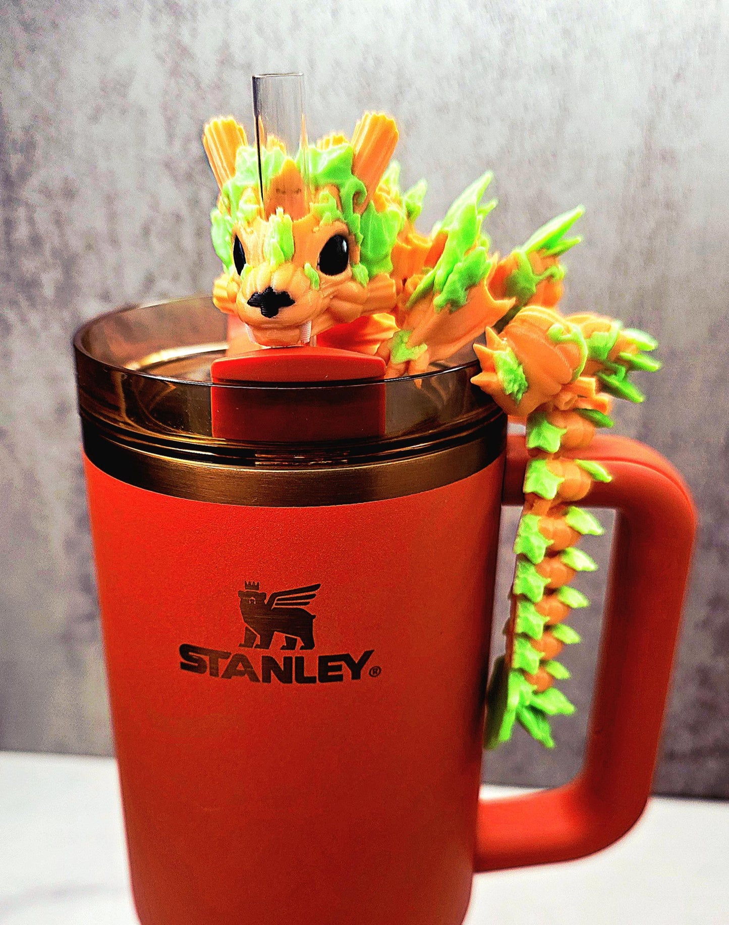 Pumpkin Dragon Stanley Straw Topper – Fall Halloween Tumbler Accessory Charm with Glow-in-the-Dark Option | Fits 20oz 30oz 40oz Stanley Cups