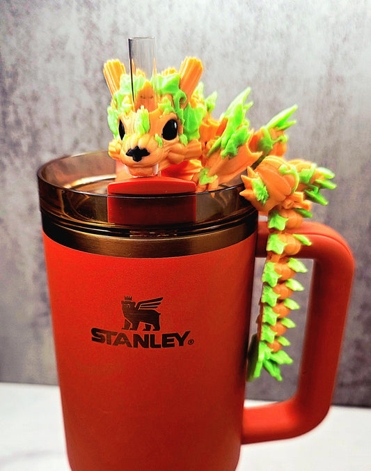 Pumpkin Dragon Stanley Straw Topper – Fall Halloween Tumbler Accessory Charm with Glow-in-the-Dark Option | Fits 20oz 30oz 40oz Stanley Cups