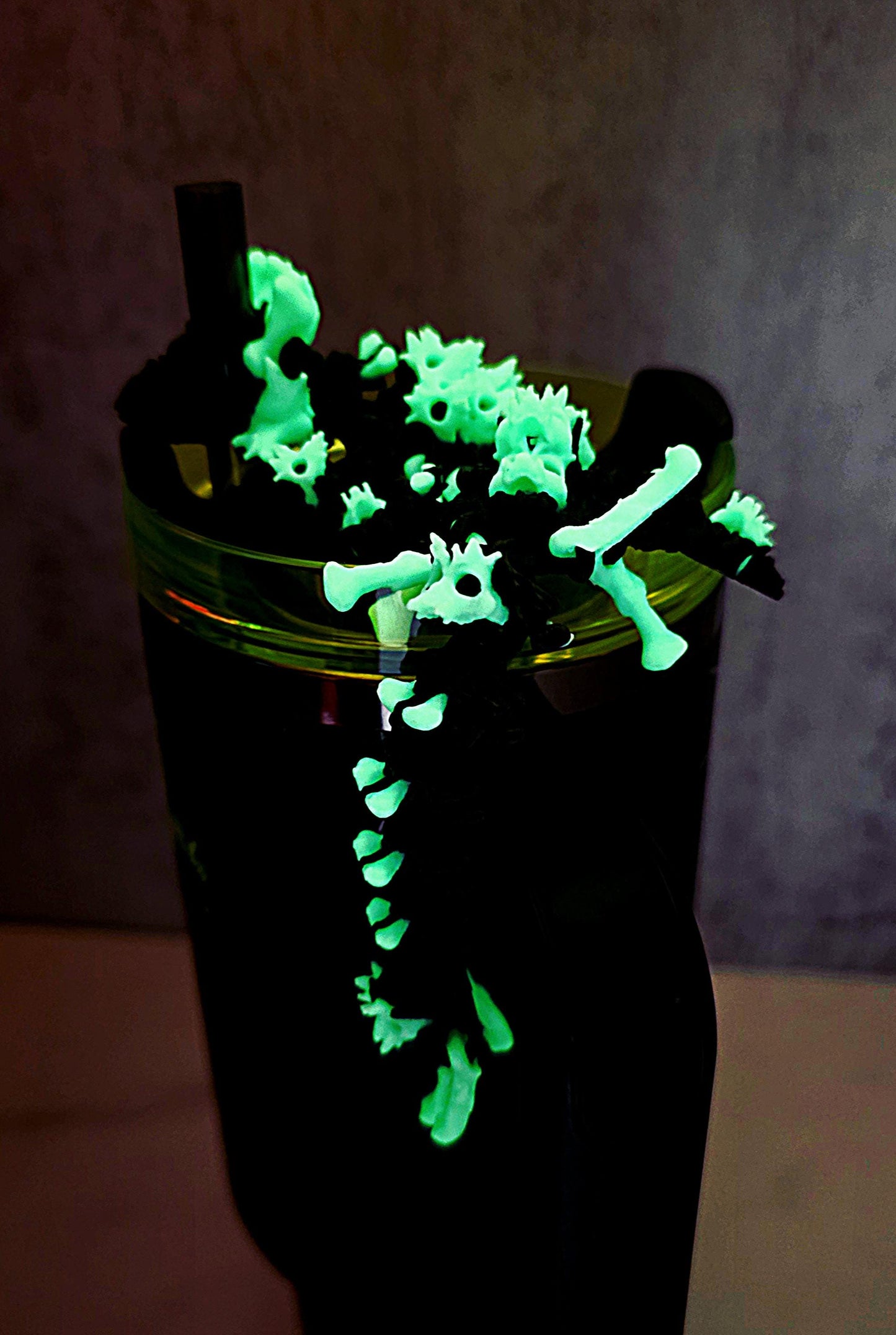 Skulls and Bones Dragon Stanley Straw Topper – Glow-in-the-Dark Halloween Tumbler Accessory Charm | Fits 20oz 30oz 40oz Stanley Cups