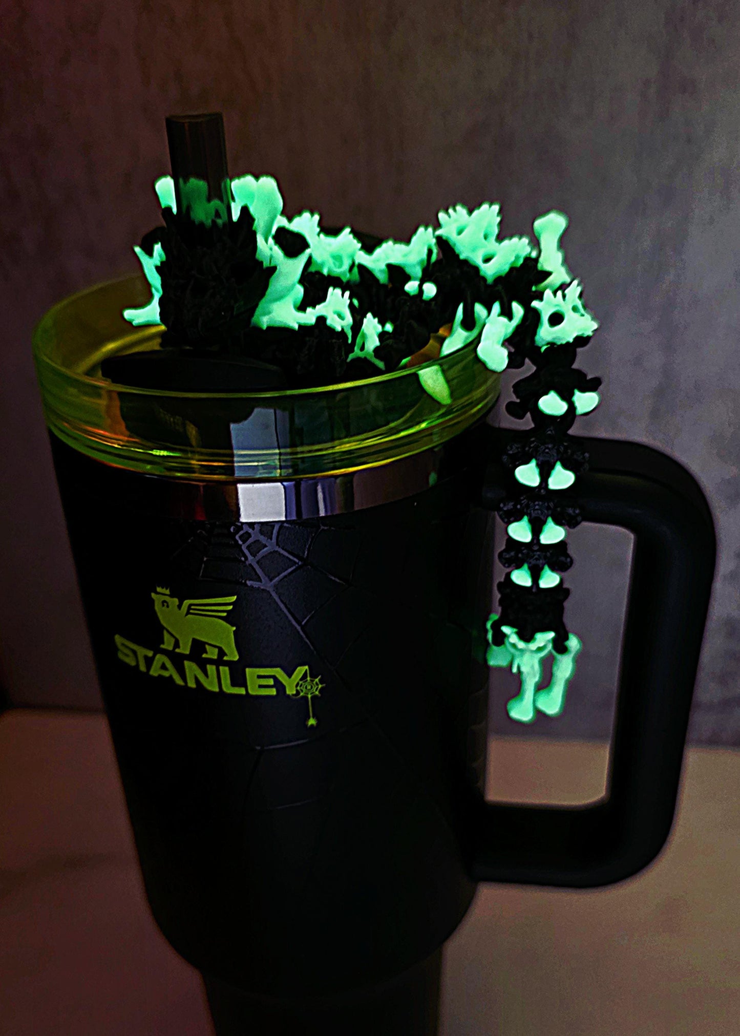 Skulls and Bones Dragon Stanley Straw Topper – Glow-in-the-Dark Halloween Tumbler Accessory Charm | Fits 20oz 30oz 40oz Stanley Cups