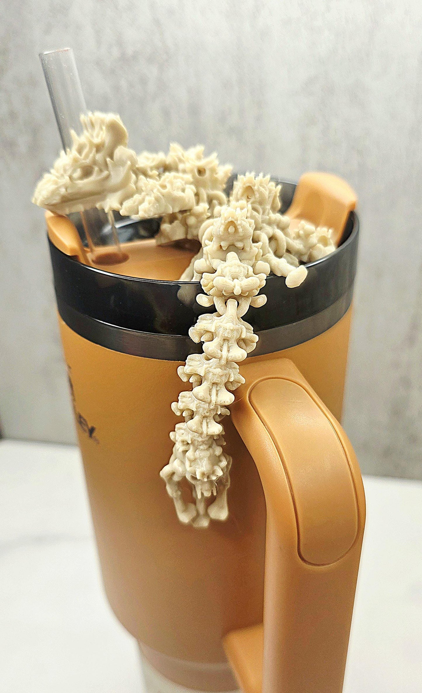 Skulls and Bones Dragon Stanley Straw Topper – Glow-in-the-Dark Halloween Tumbler Accessory Charm | Fits 20oz 30oz 40oz Stanley Cups