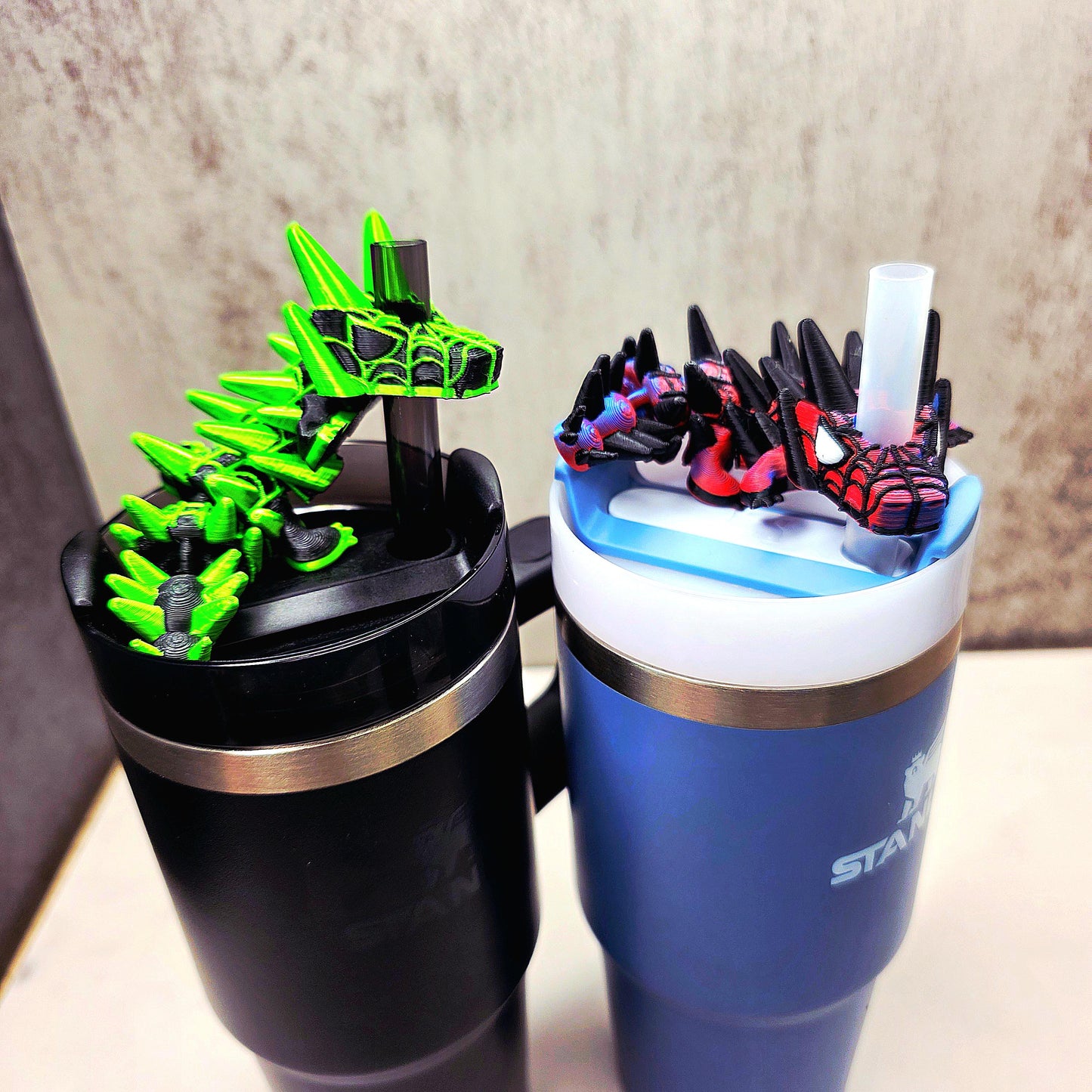Spider Dragon Stanley Straw Topper – Webbed Spikey Scales Custom Colors & Glow-in-the-Dark Option | 20oz 30oz 40oz Tumbler Accessory Charms