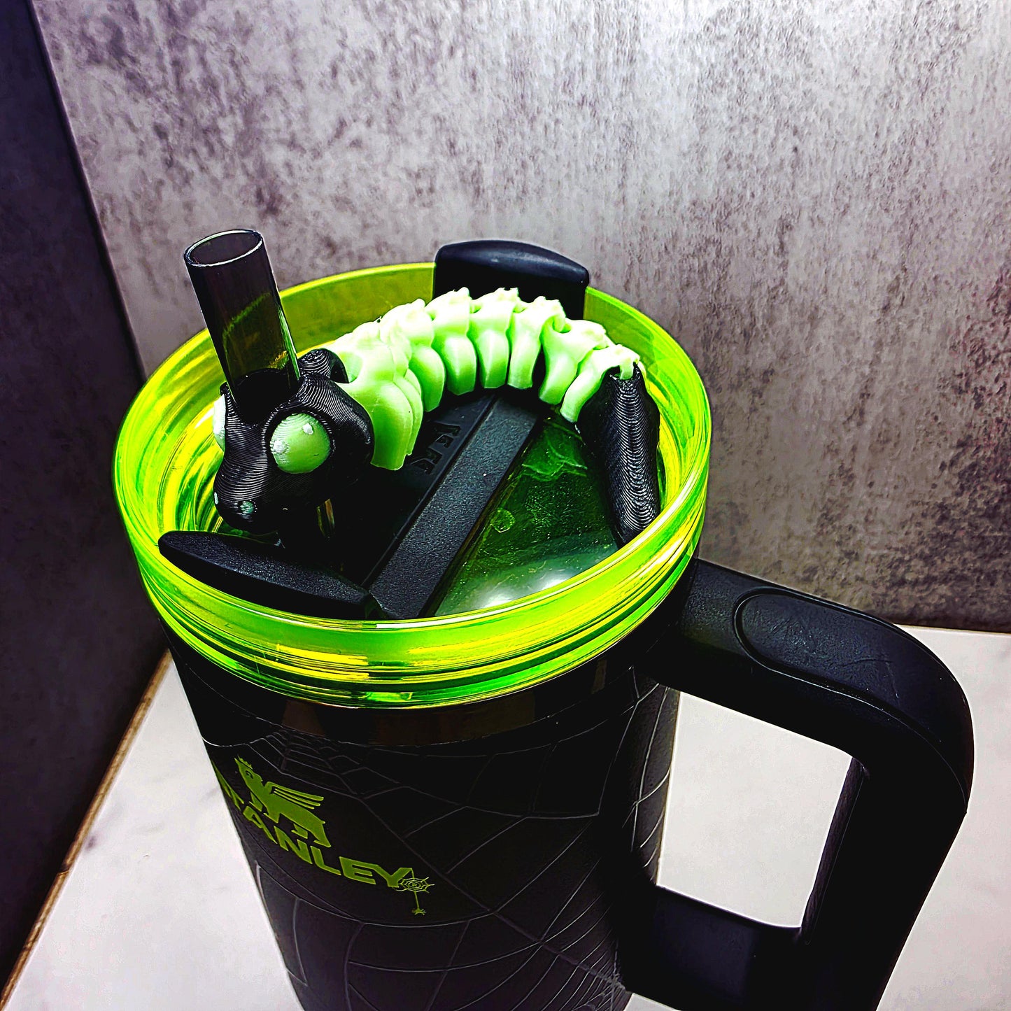 Boney Snake Skeleton Stanley Straw Topper – Glow-in-the-Dark Halloween Tumbler Accessory Charm | Fits 20oz 30oz 40oz Stanley Cups