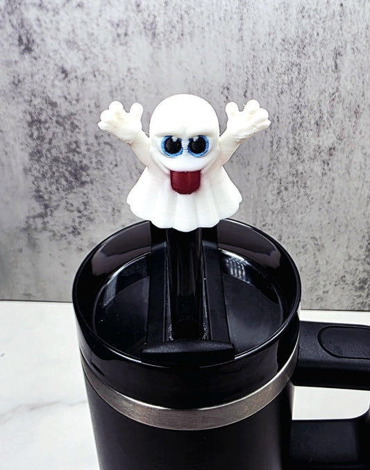 Cute Ghost With Tongue Out Stanley Straw Cover – Halloween Tumbler Accessory Charm to Keep Bugs & Debris Out | Fits 20oz 30oz 40oz Cups