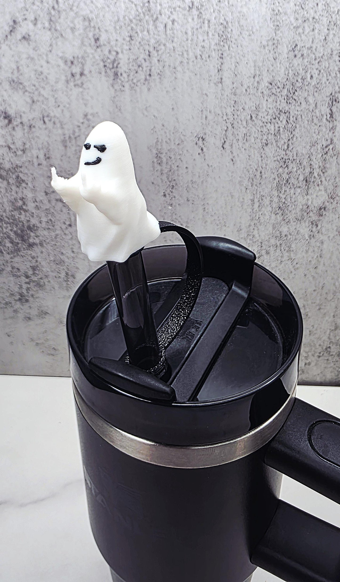 Rude Ghost Flipping Bird Finger Stanley Straw Cover – Halloween Tumbler Accessory Charm to Keep Bugs & Debris Out | Fits 20oz 30oz 40oz Cups